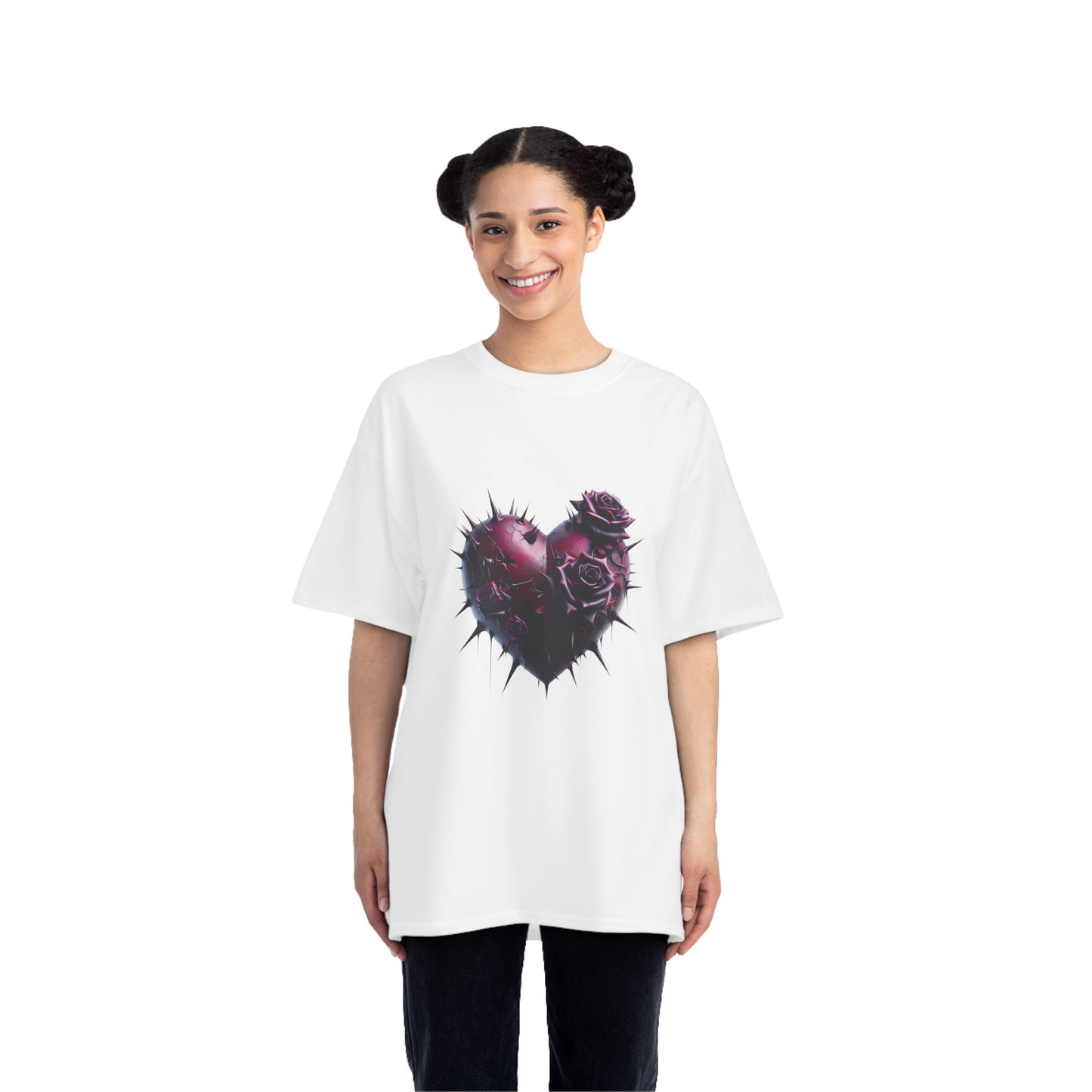 Edgy Heart Rose T-Shirt - Short Sleeve Beefy Tee for Unique Style - Nefty Creations