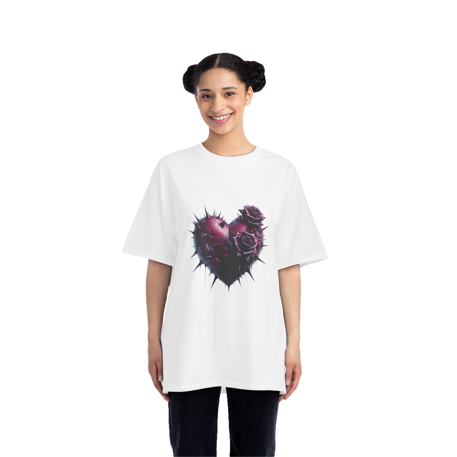 Edgy Heart Rose T-Shirt - Short Sleeve Beefy Tee for Unique Style - Nefty Creations