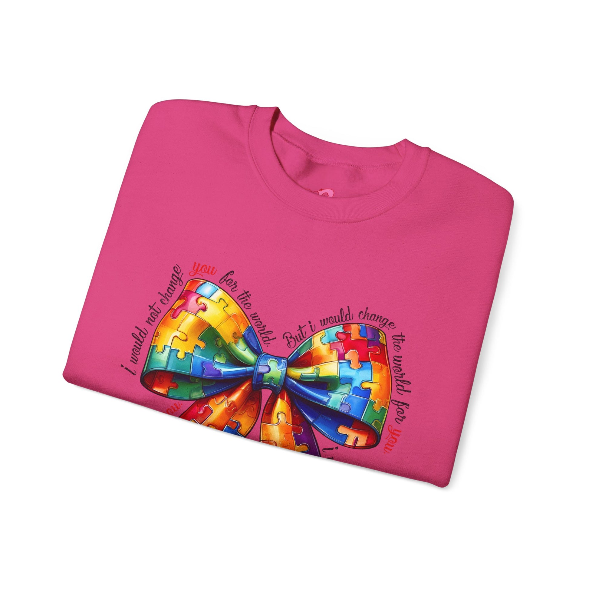 Colorful Puzzle Bow Sweatshirt - Autism Awareness Unisex Sweatshirt - Nefty Creations