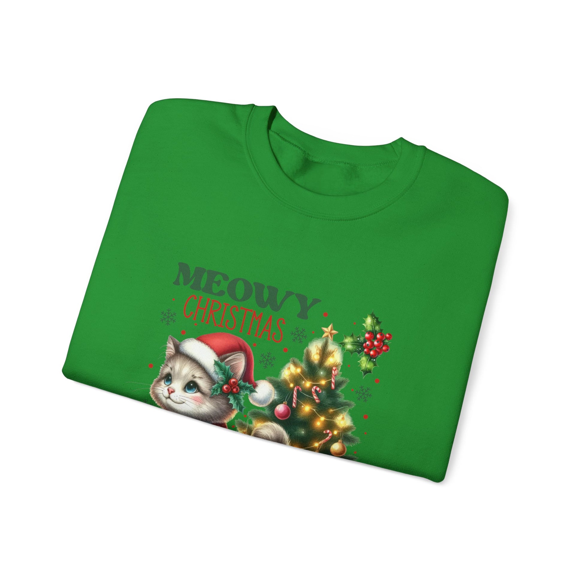 Meowy Christmas Crewneck Sweatshirt - Festive Cat Holiday Apparel - Nefty Creations