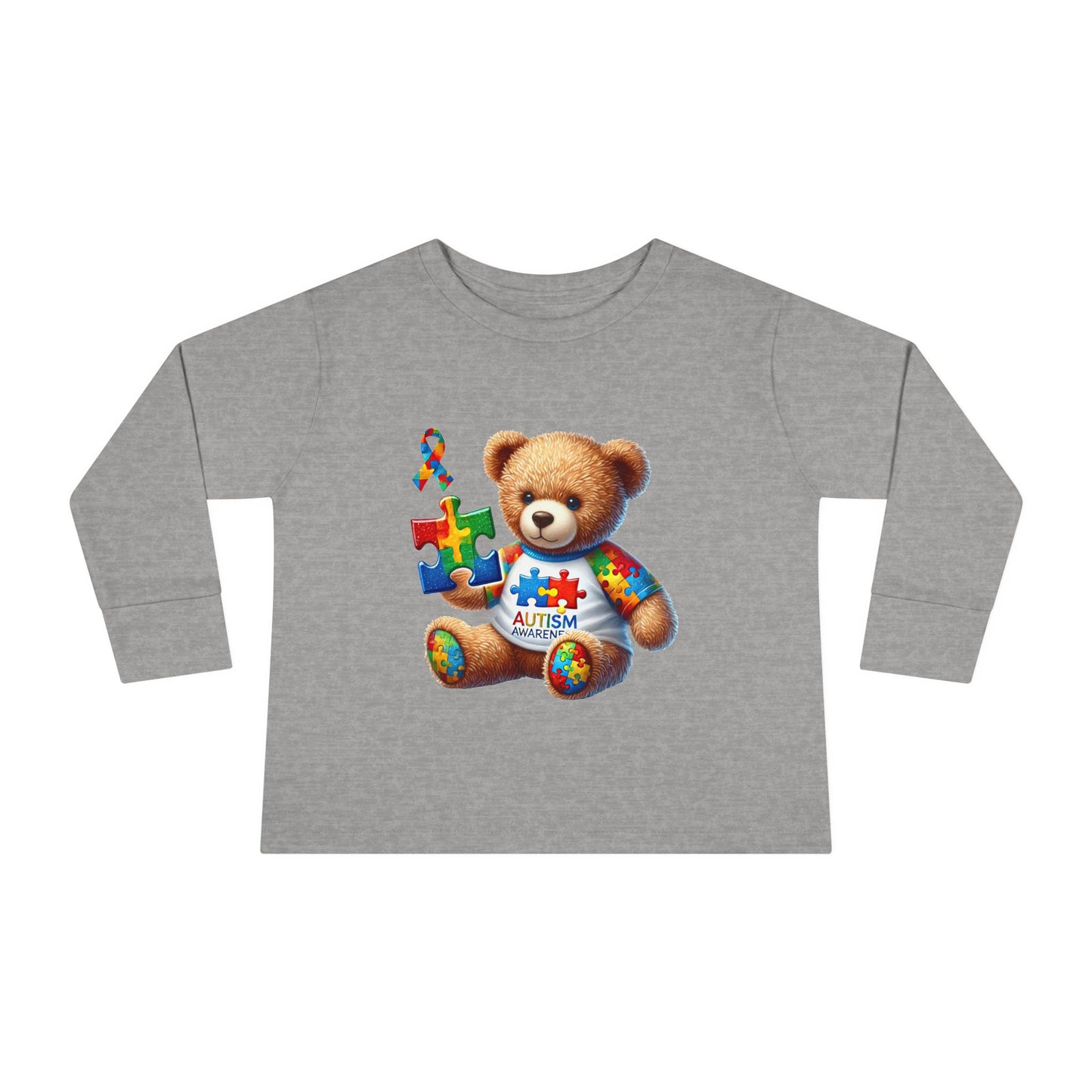 Autism Awareness Toddler Long Sleeve Tee - Cute Teddy Bear Design