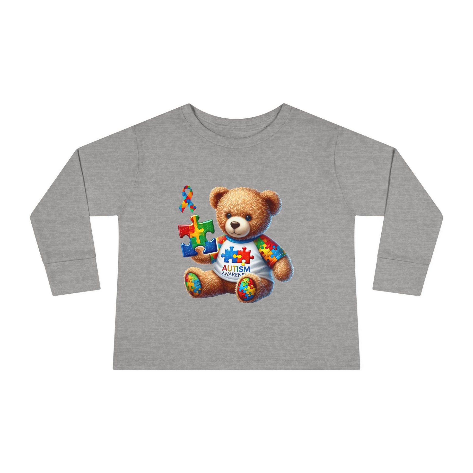 Autism Awareness Toddler Long Sleeve Tee - Cute Teddy Bear Design - Nefty Creations