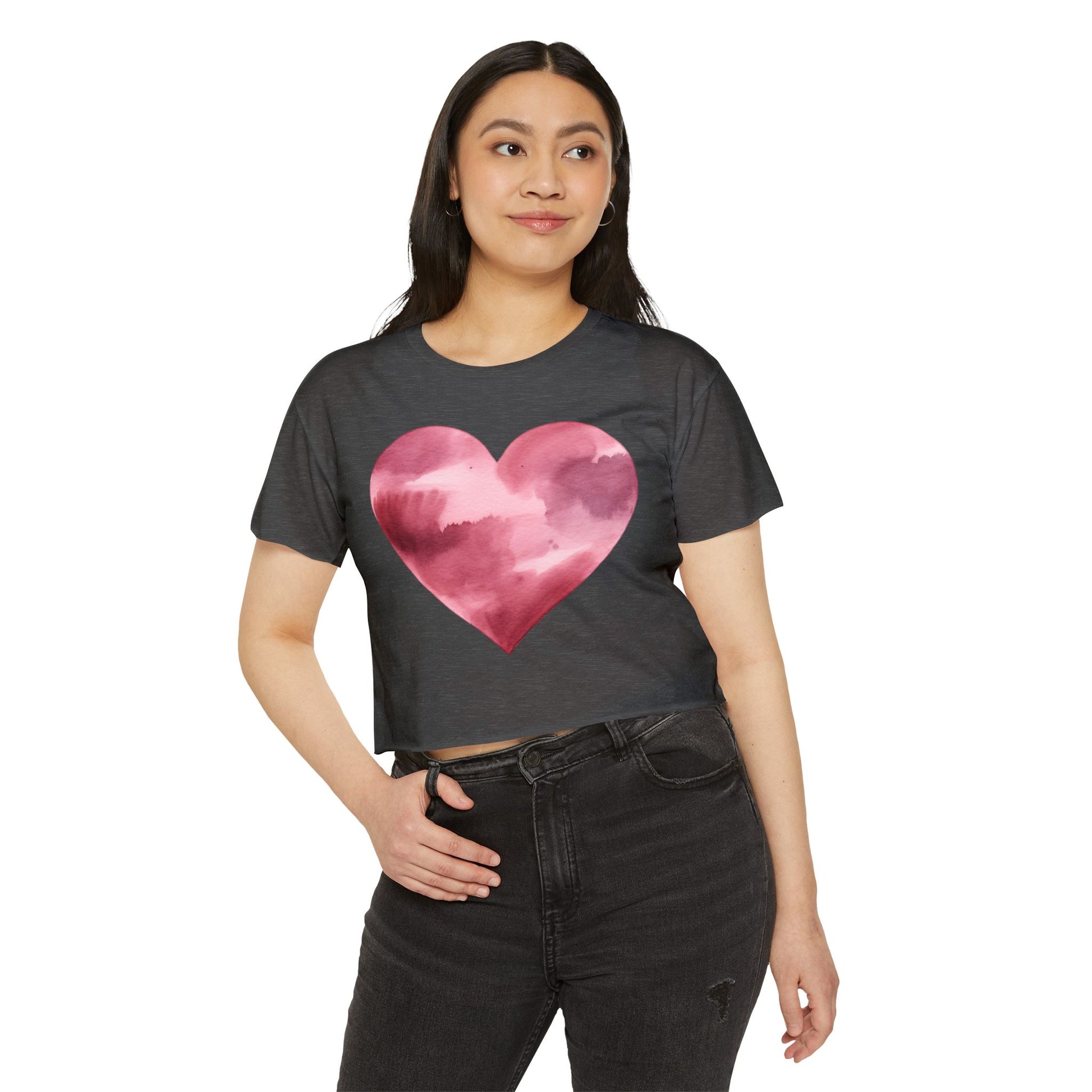 Women's Heart Watercolor Festival Crop Top - Cute Tee for Concerts and Celebrations - Nefty Creations