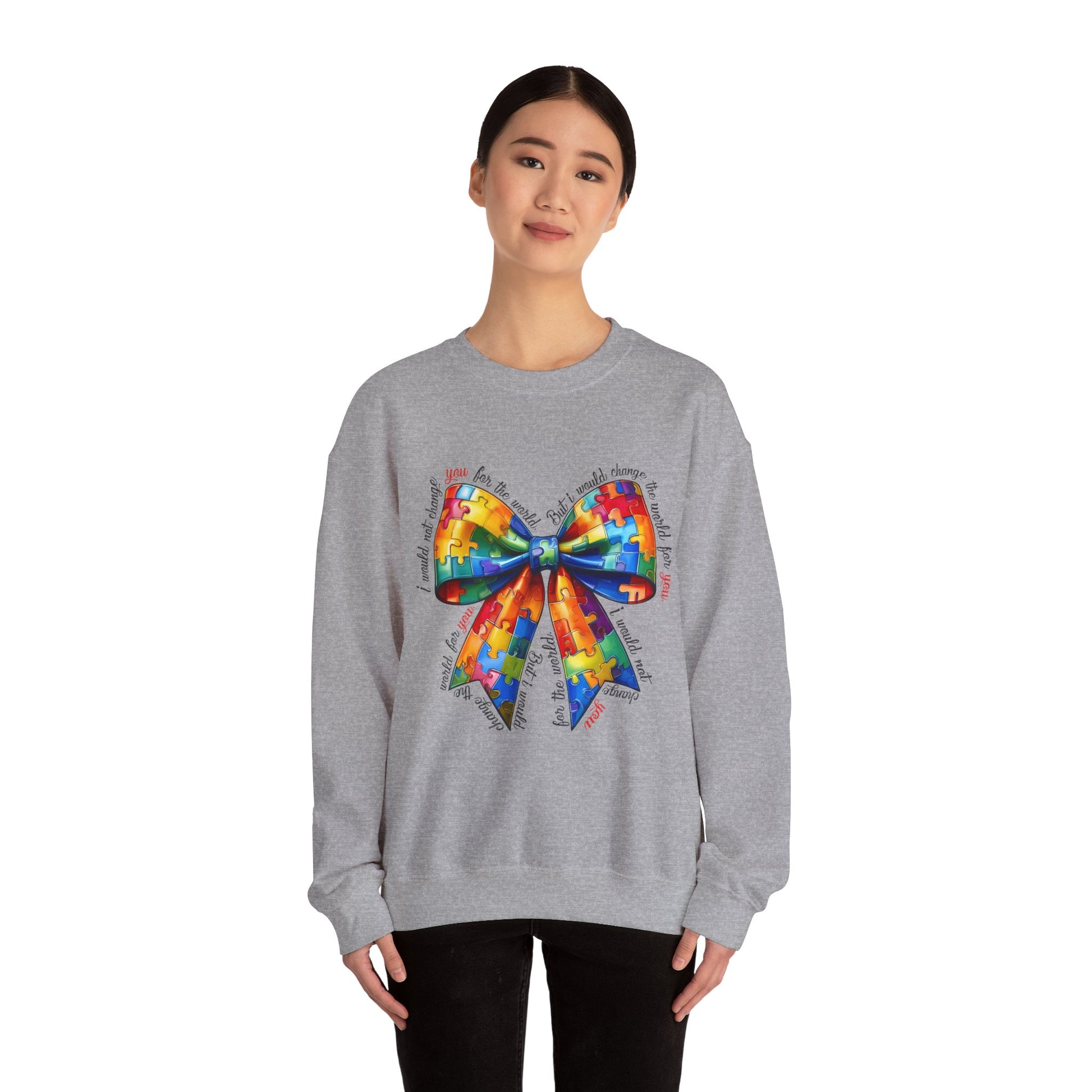 Colorful Puzzle Bow Sweatshirt - Autism Awareness Unisex Sweatshirt - Nefty Creations