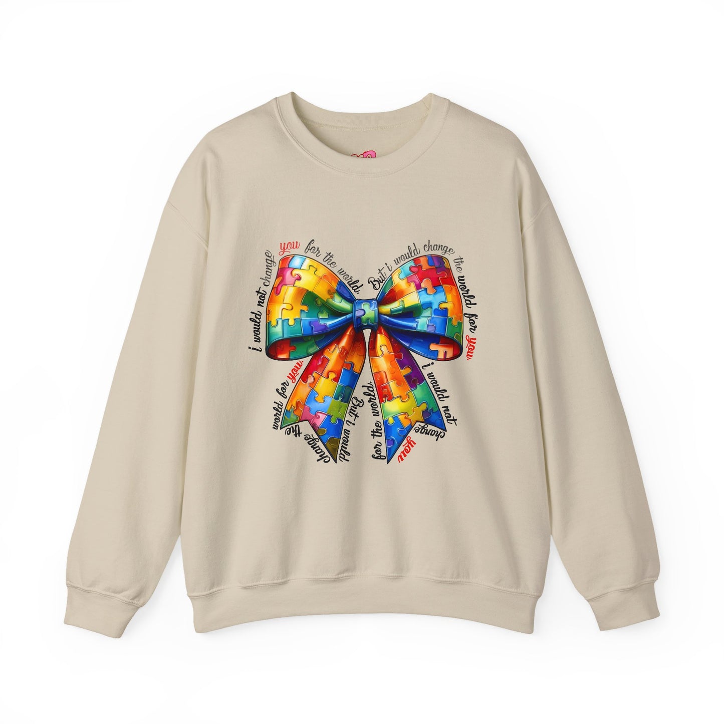 Colorful Puzzle Bow Sweatshirt - Autism Awareness Unisex Sweatshirt - Nefty Creations