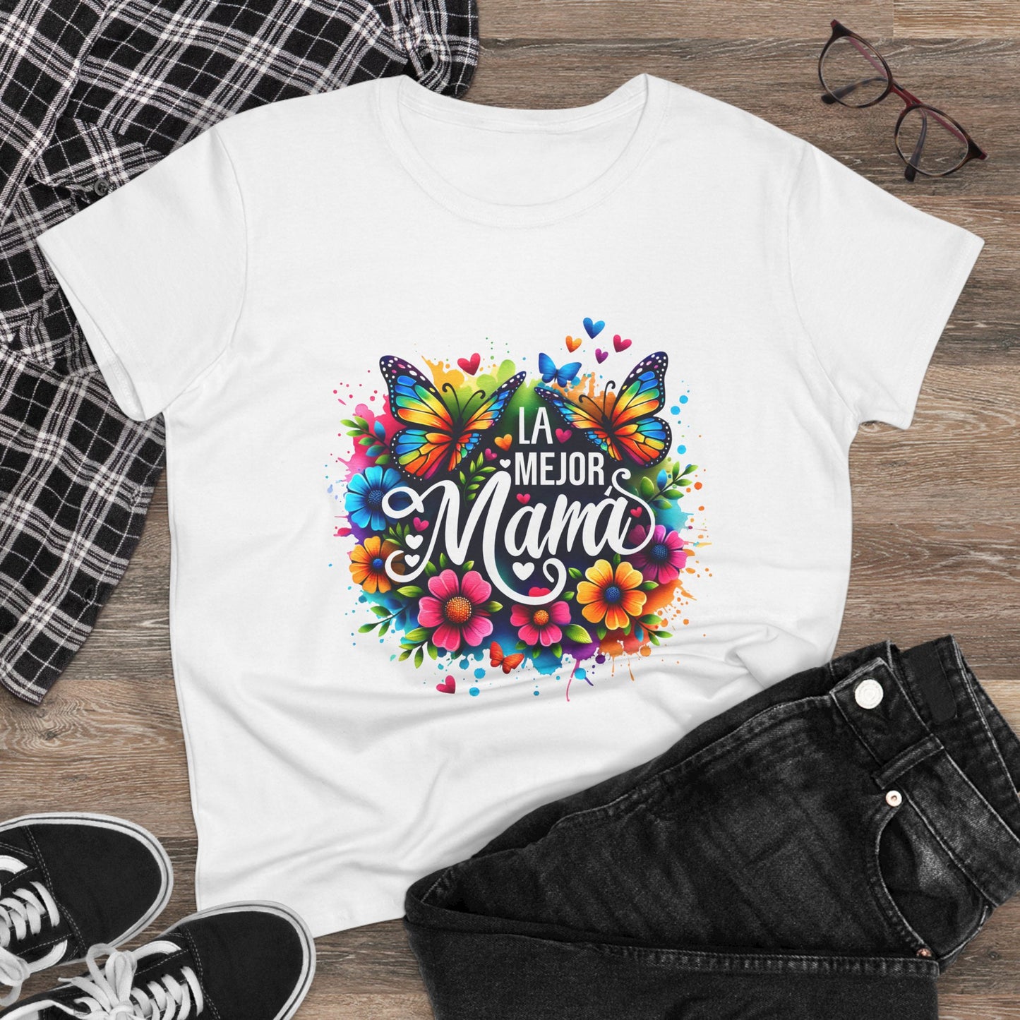 Colorful Butterfly Mom Tee - La Mejor Mama T-Shirt