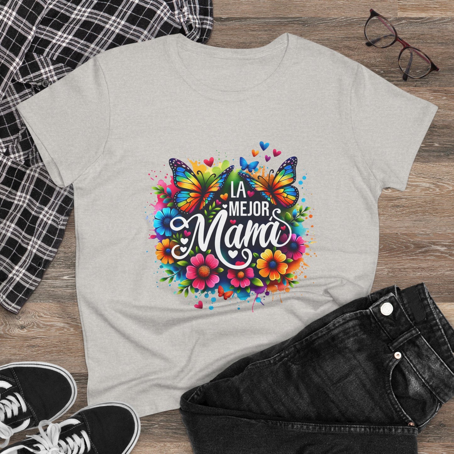 Colorful Butterfly Mom Tee - La Mejor Mama T-Shirt