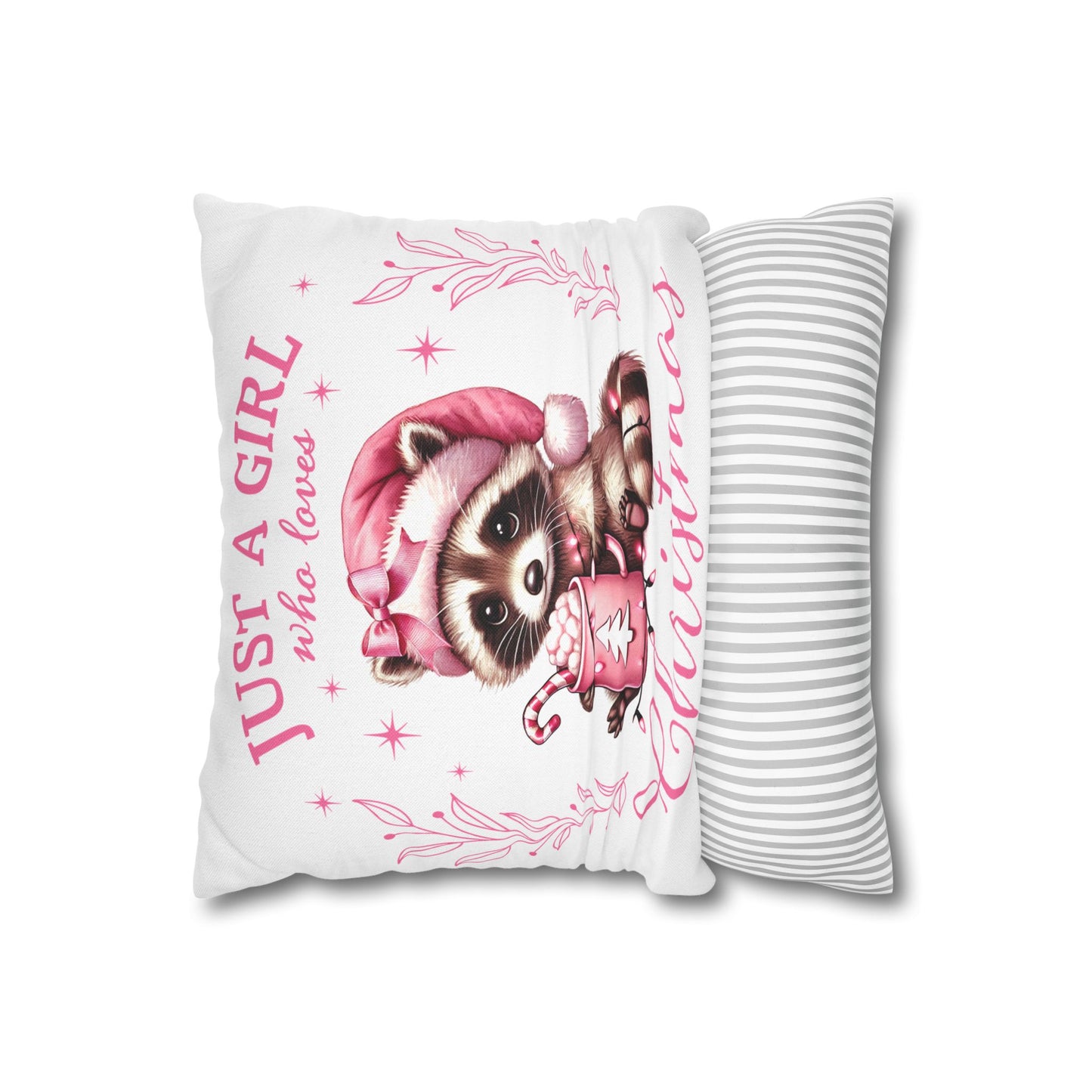 Just a Girl Who Loves Christmas Pillowcase - Cute Raccoon Design for Holiday Decor - Nefty Creations
