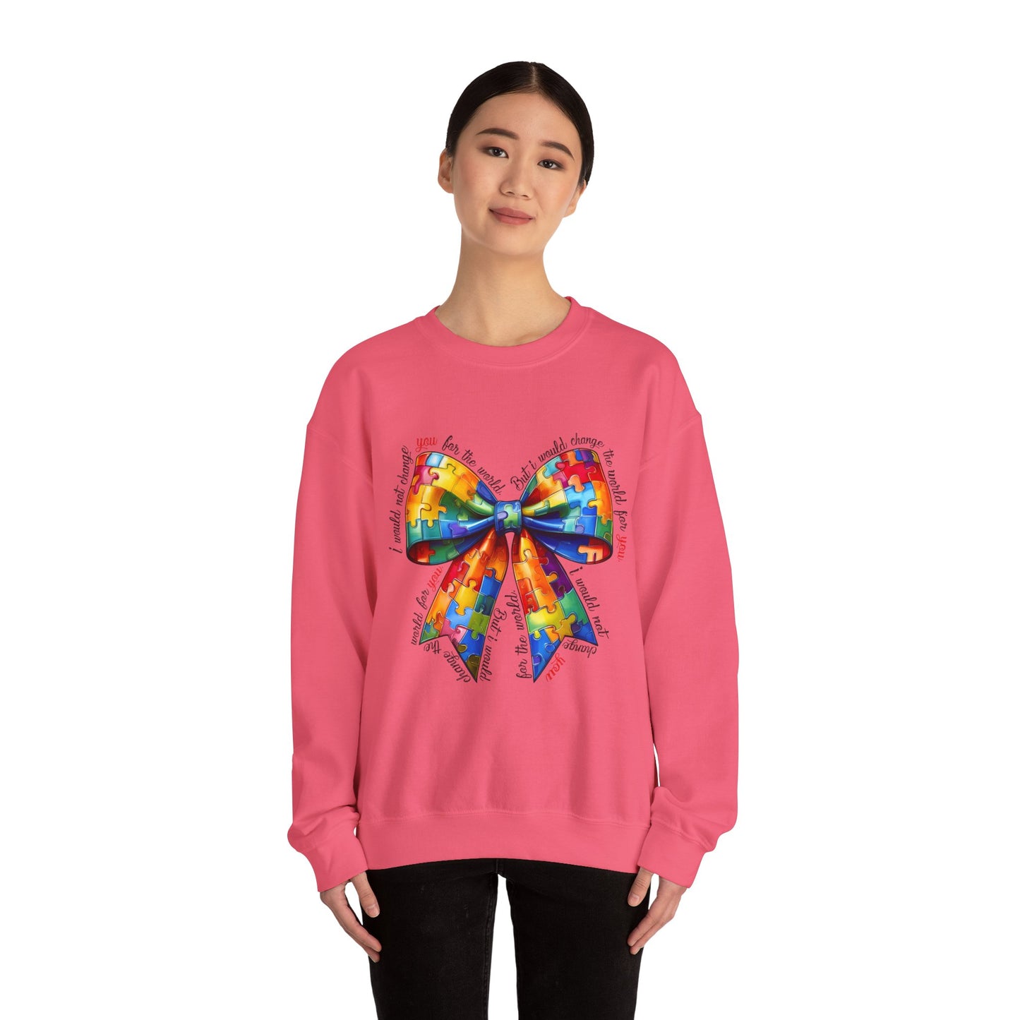 Colorful Puzzle Bow Sweatshirt - Autism Awareness Unisex Sweatshirt - Nefty Creations