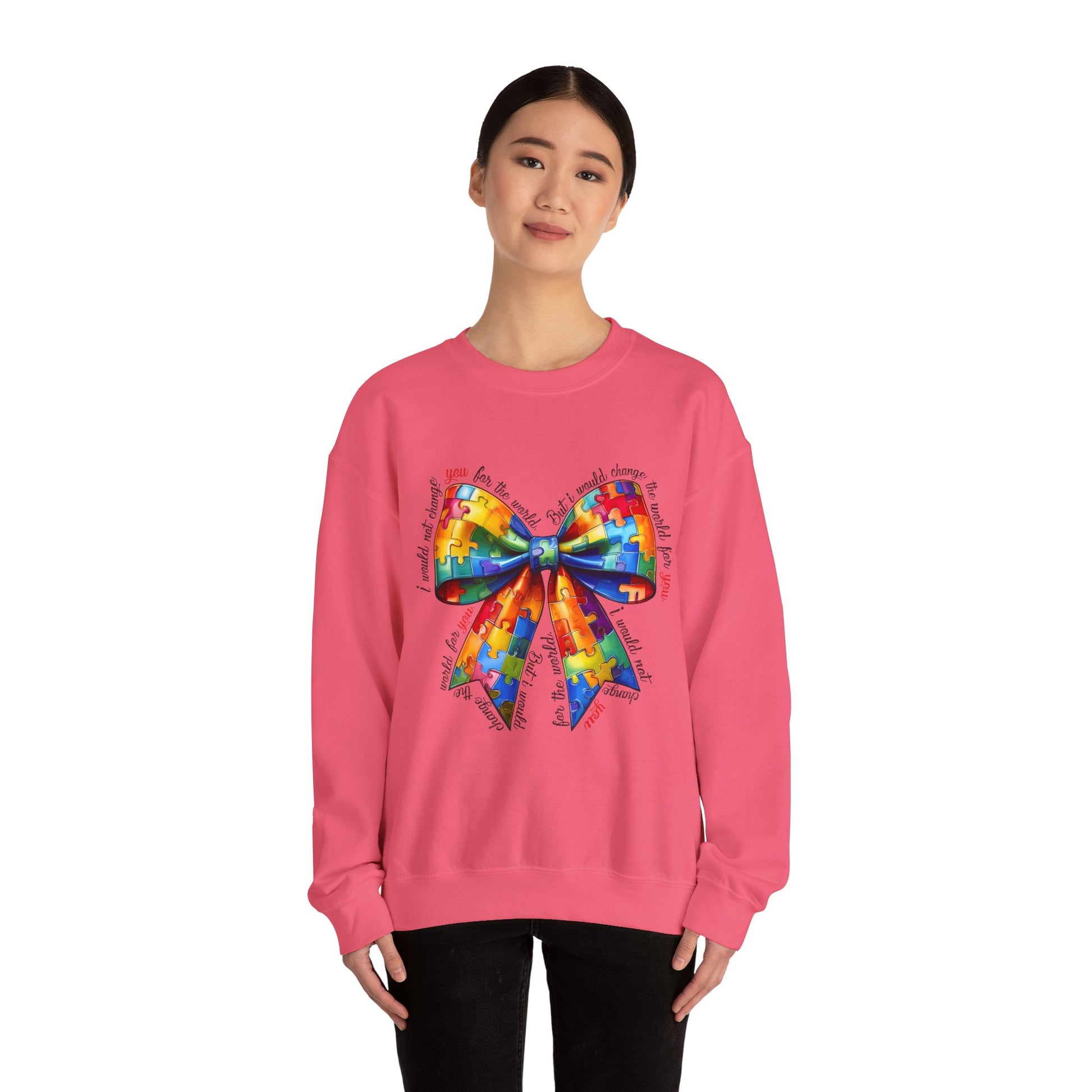 Colorful Puzzle Bow Sweatshirt - Autism Awareness Unisex Sweatshirt - Nefty Creations