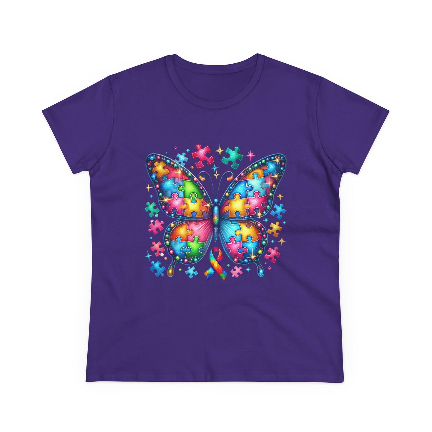 Colorful Butterfly Puzzle Women's Midweight Cotton Tee