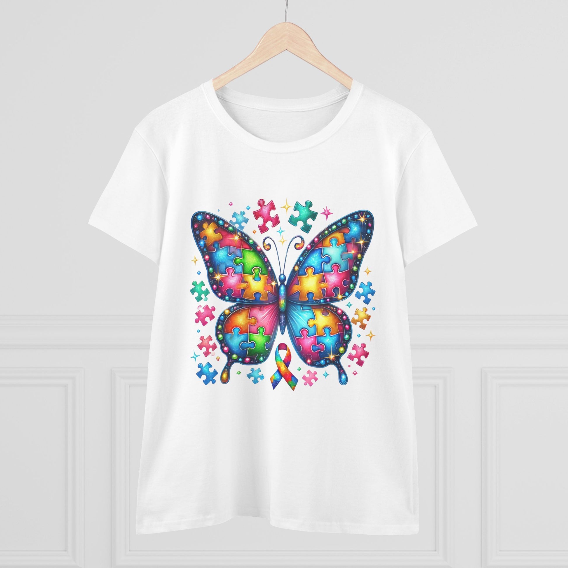 Colorful Butterfly Puzzle Women's Midweight Cotton Tee - Nefty Creations