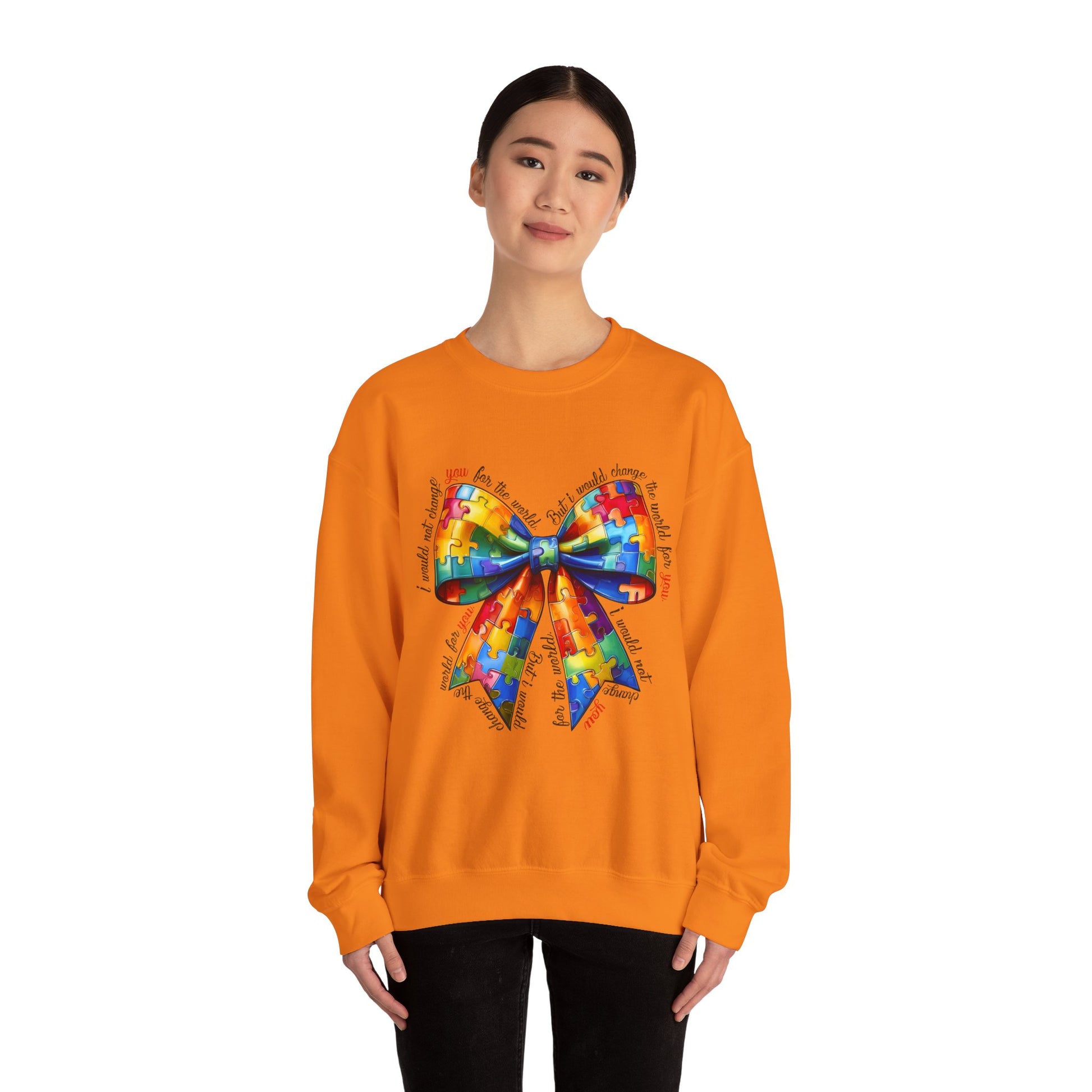 Colorful Puzzle Bow Sweatshirt - Autism Awareness Unisex Sweatshirt - Nefty Creations