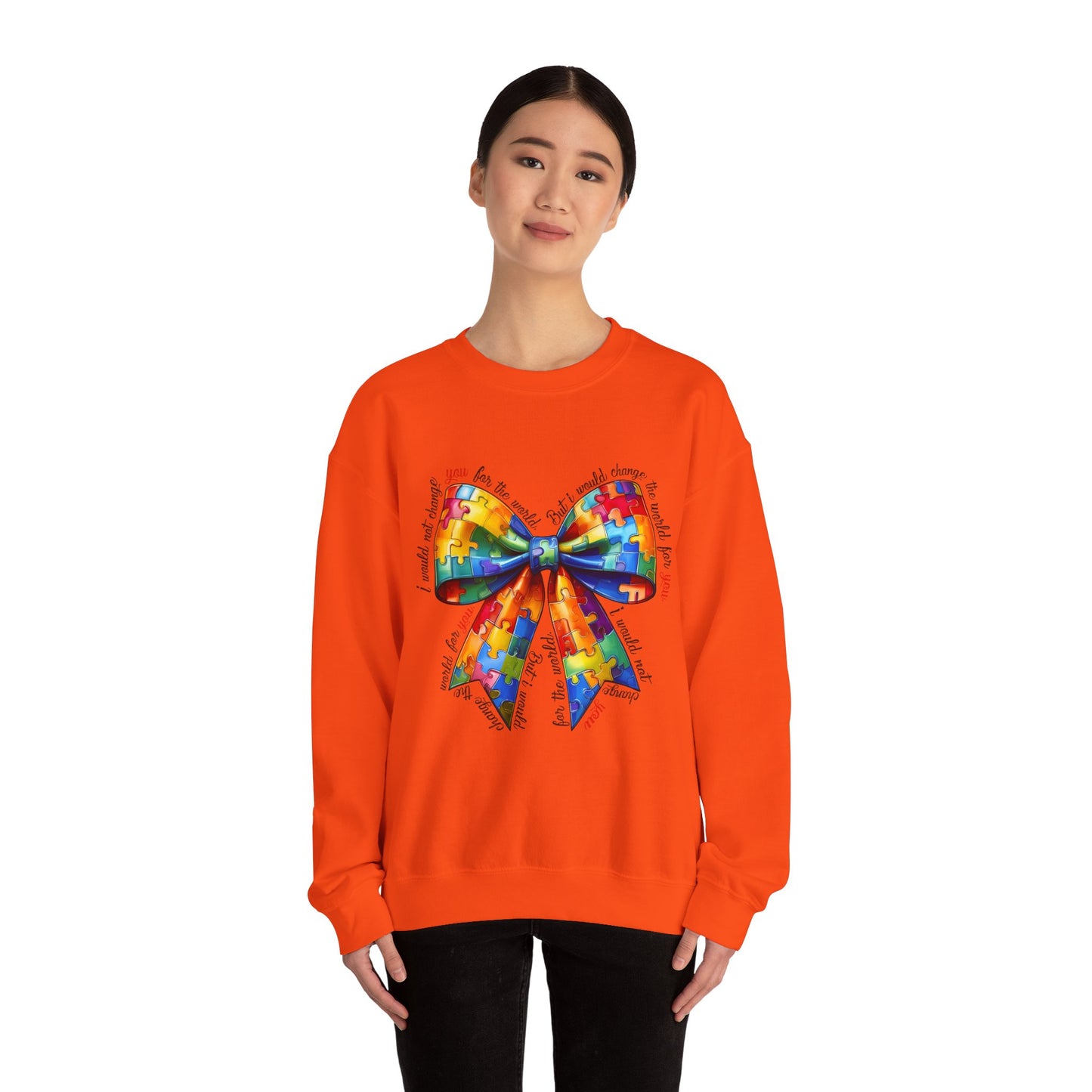 Colorful Puzzle Bow Sweatshirt - Autism Awareness Unisex Sweatshirt - Nefty Creations