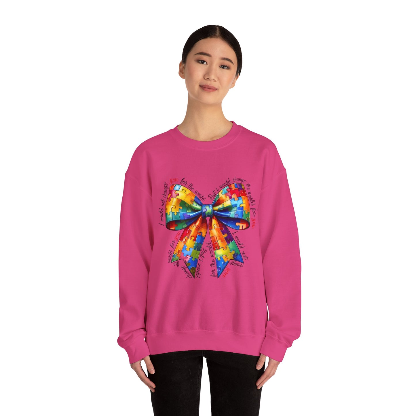 Colorful Puzzle Bow Sweatshirt - Autism Awareness Unisex Sweatshirt - Nefty Creations