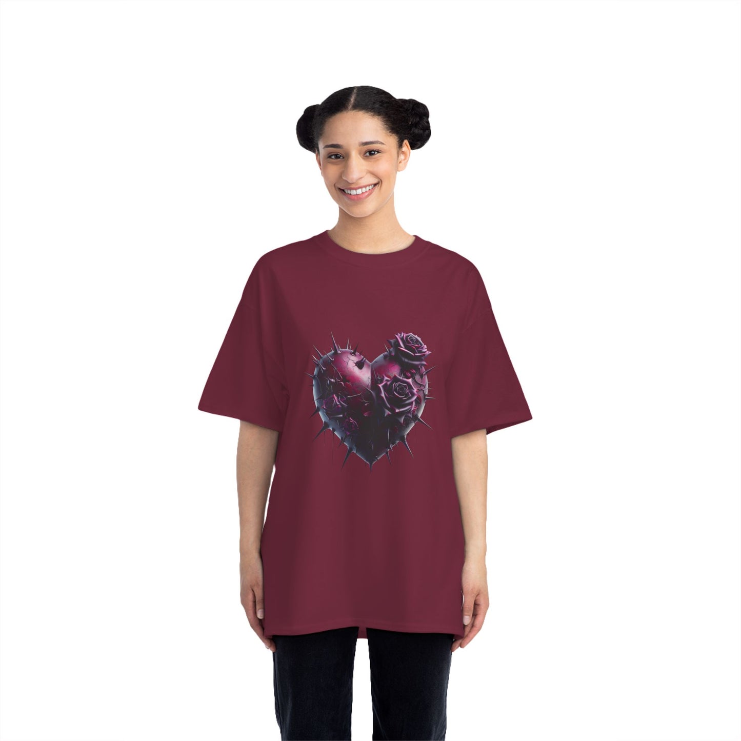 Edgy Heart Rose T-Shirt - Short Sleeve Beefy Tee for Unique Style - Nefty Creations