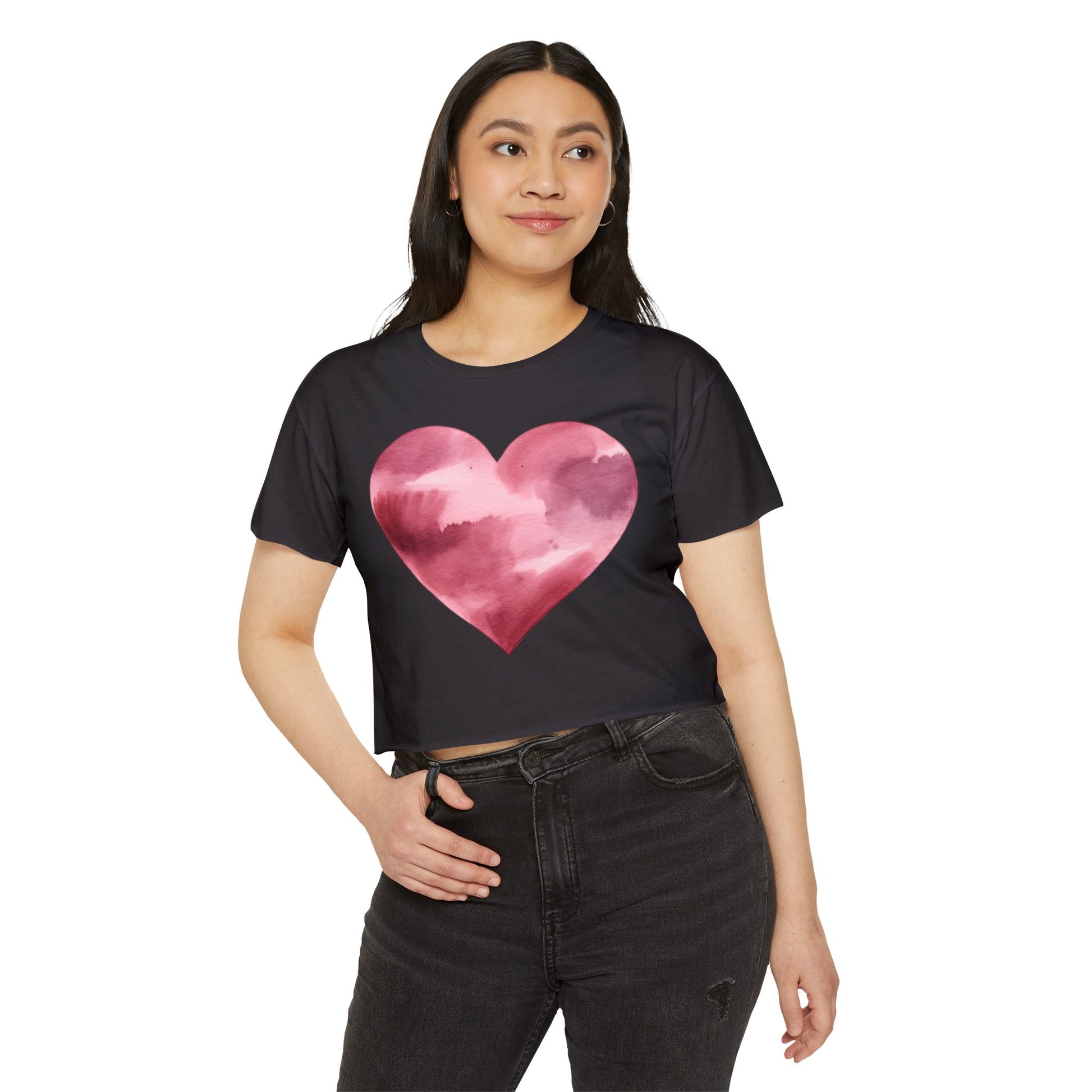 Women's Heart Watercolor Festival Crop Top - Cute Tee for Concerts and Celebrations - Nefty Creations