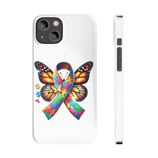 Colorful Butterfly Puzzle Ribbon Slim Phone Case - Support Autism Awareness - Nefty Creations