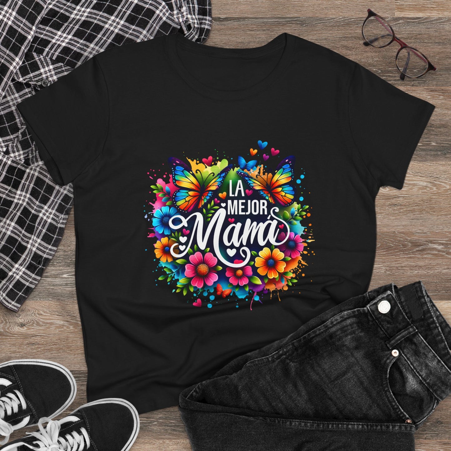 Colorful Butterfly Mom Tee - La Mejor Mama T-Shirt