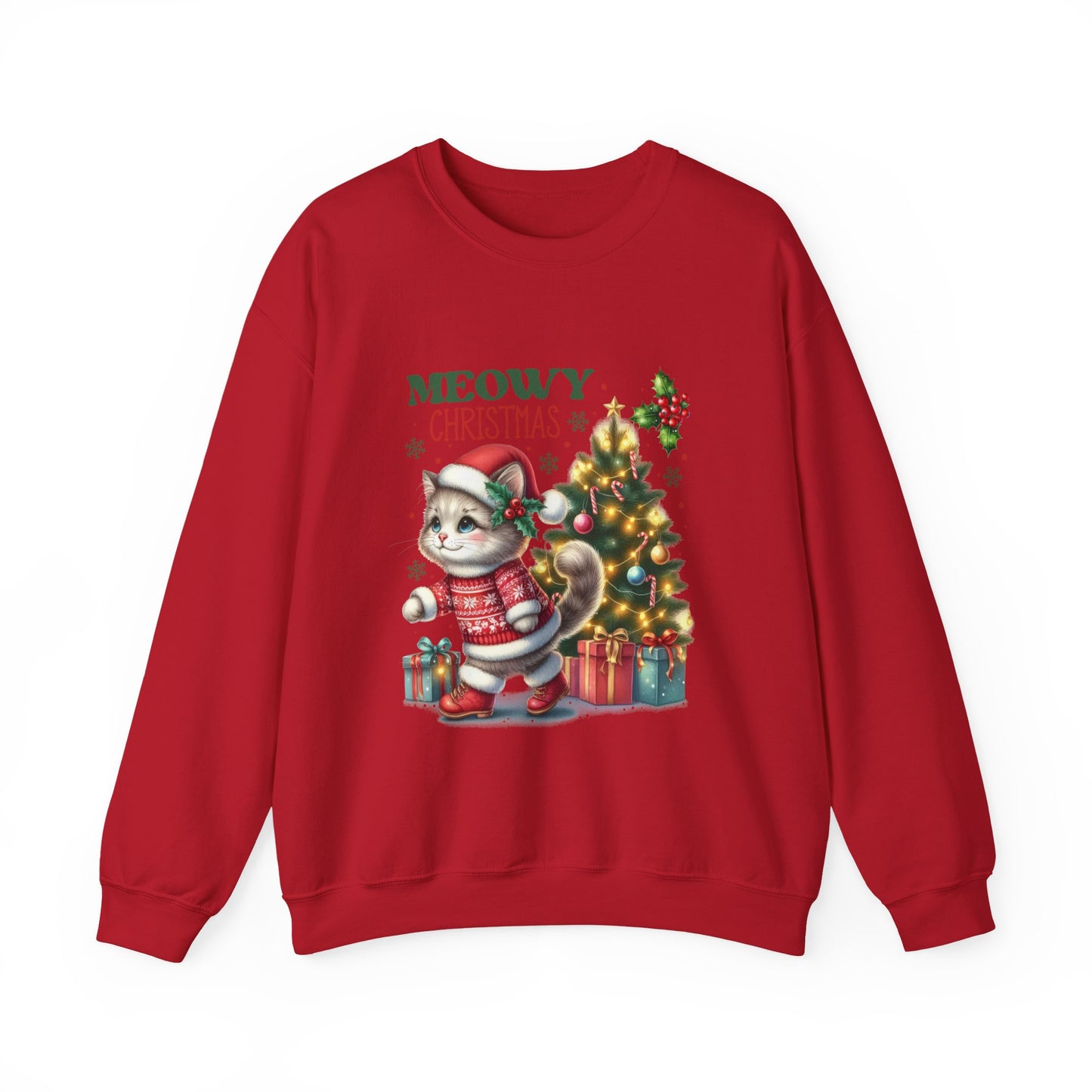 Meowy Christmas Crewneck Sweatshirt - Festive Cat Holiday Apparel - Nefty Creations