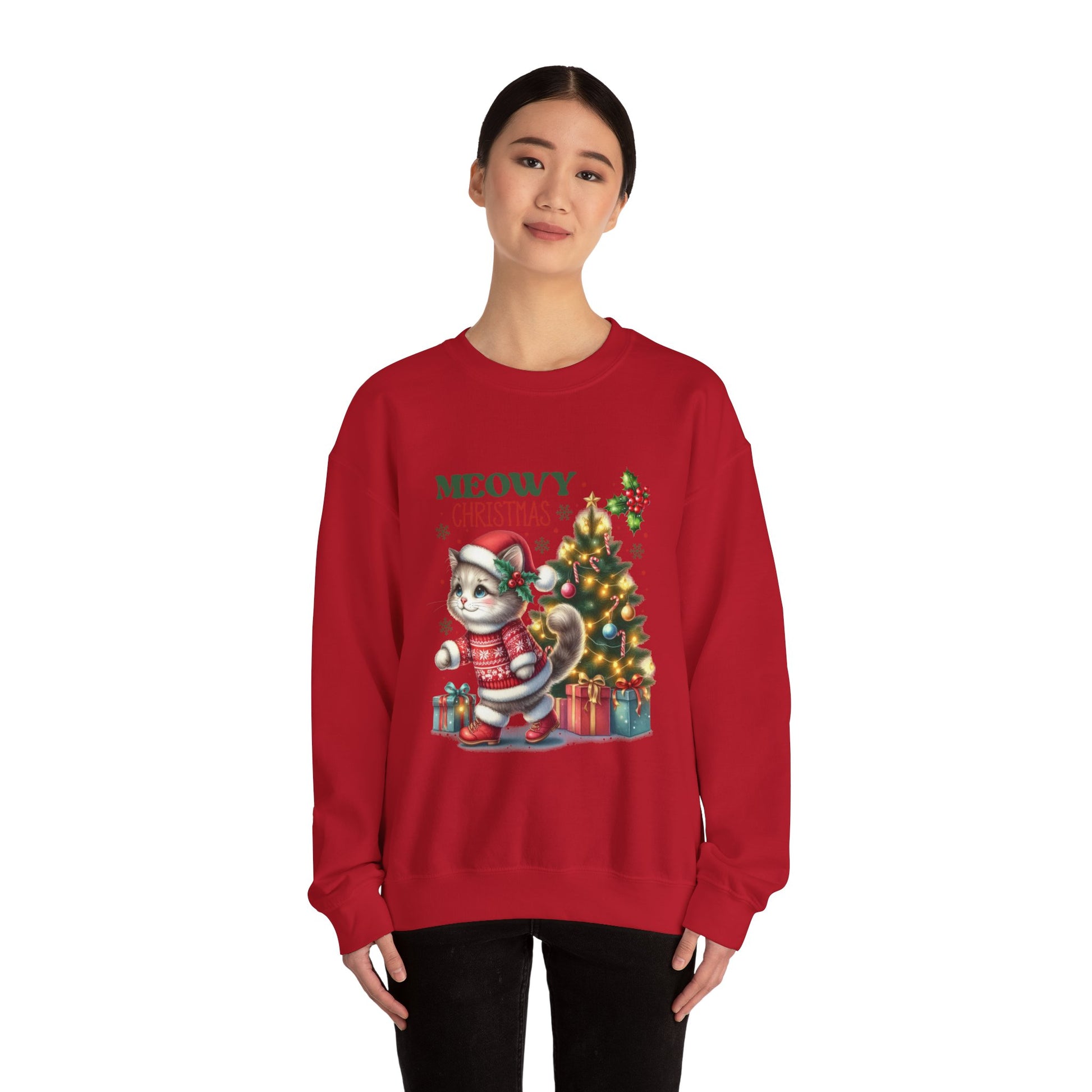 Meowy Christmas Crewneck Sweatshirt - Festive Cat Holiday Apparel - Nefty Creations