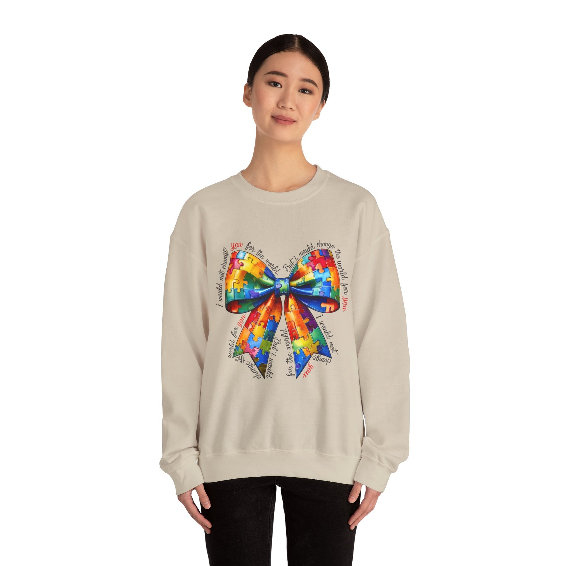 Colorful Puzzle Bow Sweatshirt - Autism Awareness Unisex Sweatshirt - Nefty Creations