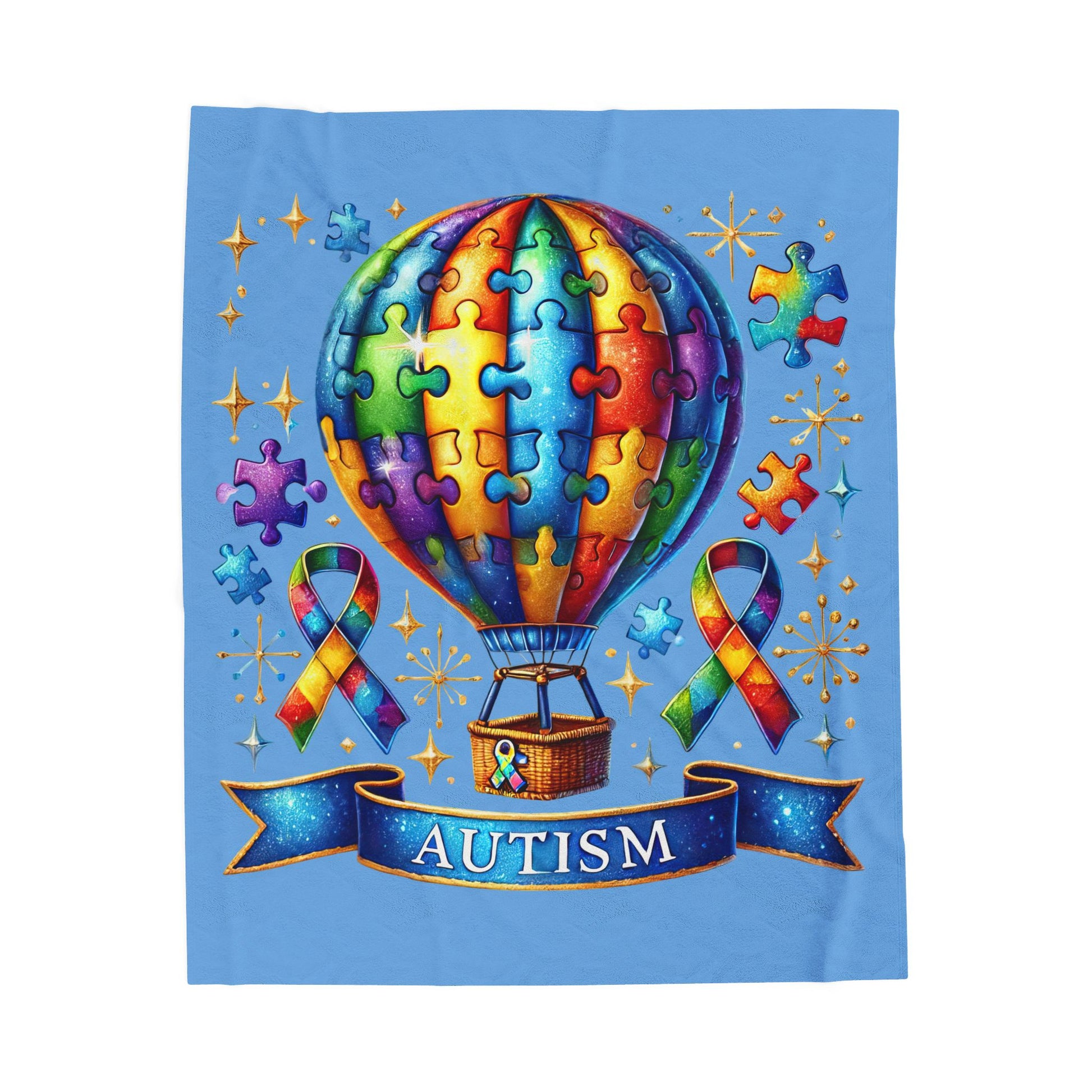 Autism Awareness Velveteen Plush Blanket for Kids - Colorful Hot Air Balloon Design - Nefty Creations