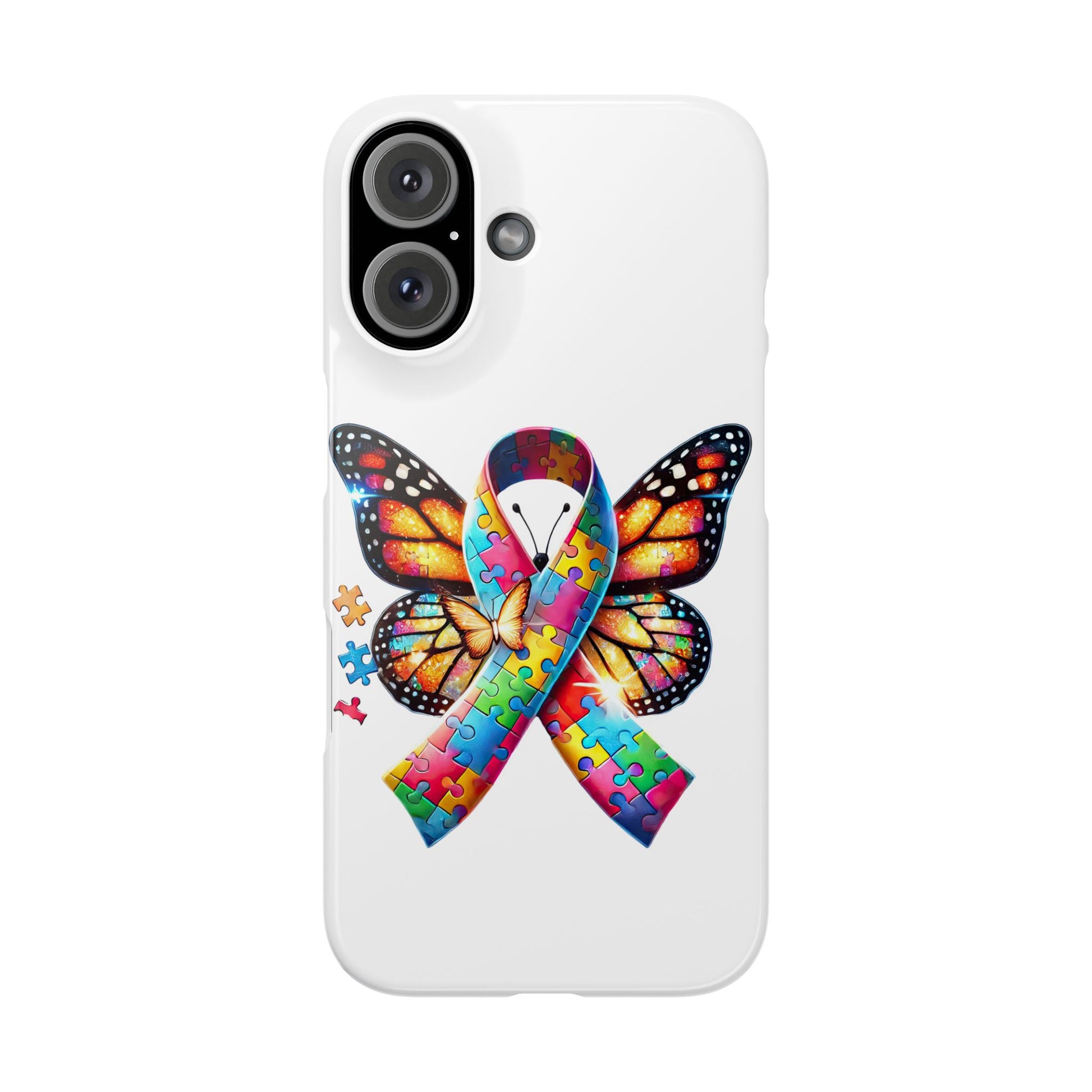 Colorful Butterfly Puzzle Ribbon Slim Phone Case - Support Autism Awareness - Nefty Creations