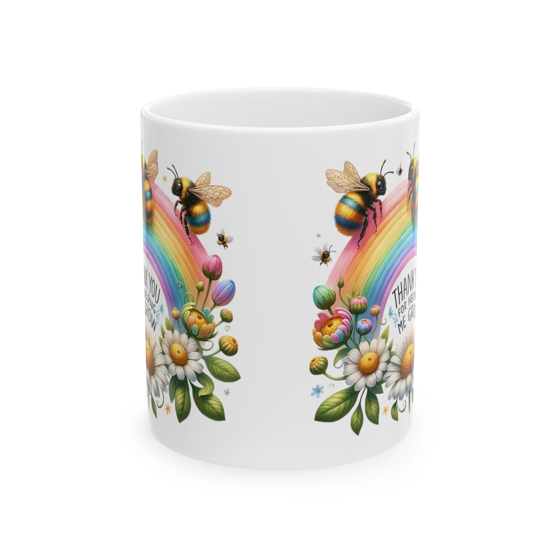 Thank You Rainbow Bee Ceramic Mug - Colorful Floral Design (11oz, 15oz) - Nefty Creations