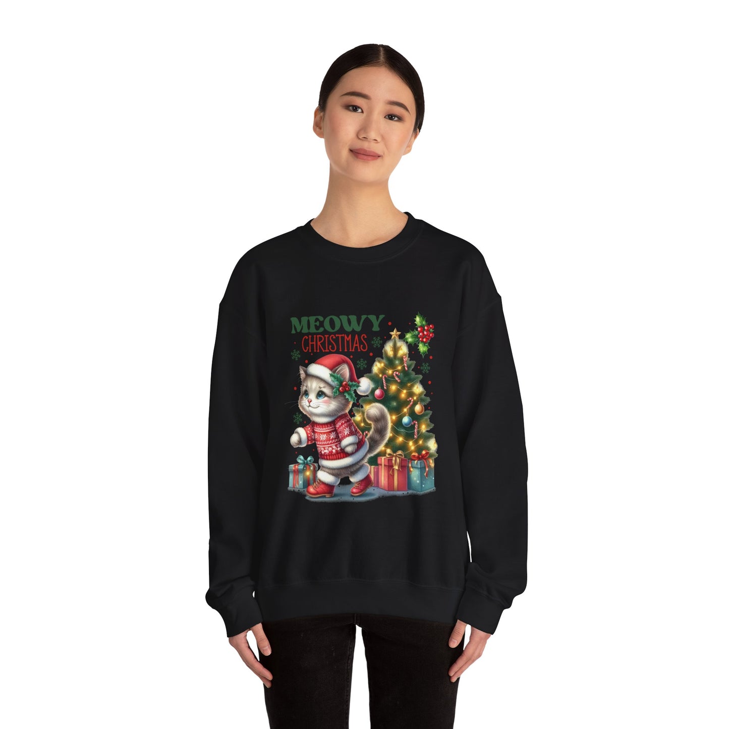 Meowy Christmas Crewneck Sweatshirt - Festive Cat Holiday Apparel - Nefty Creations