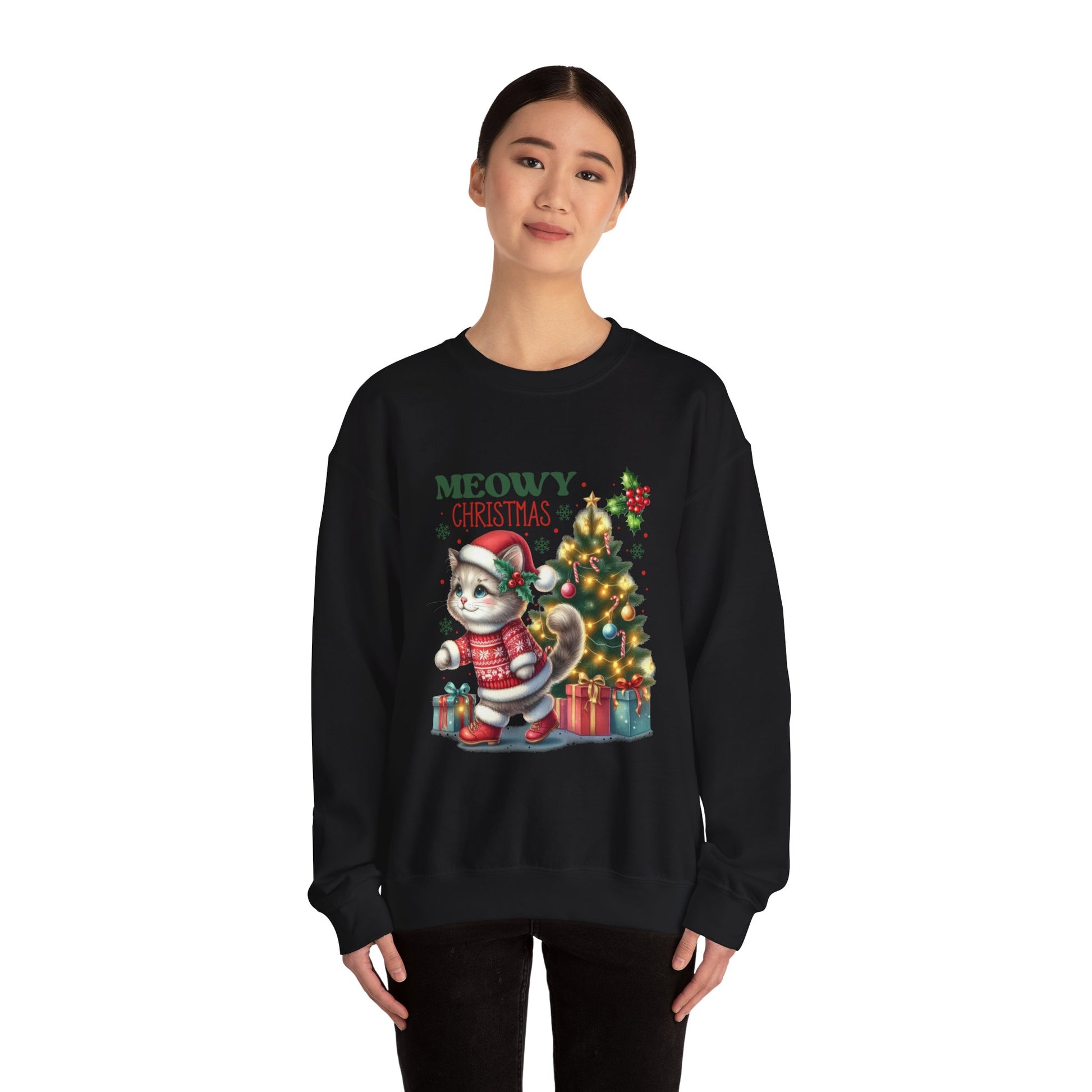 Meowy Christmas Crewneck Sweatshirt - Festive Cat Holiday Apparel - Nefty Creations