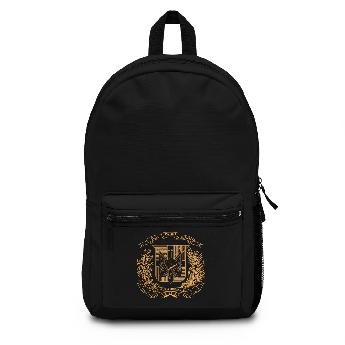Stylish Golden DOMINICAN REPUBLIC Flag Shield Emblem Backpack for School and Travel