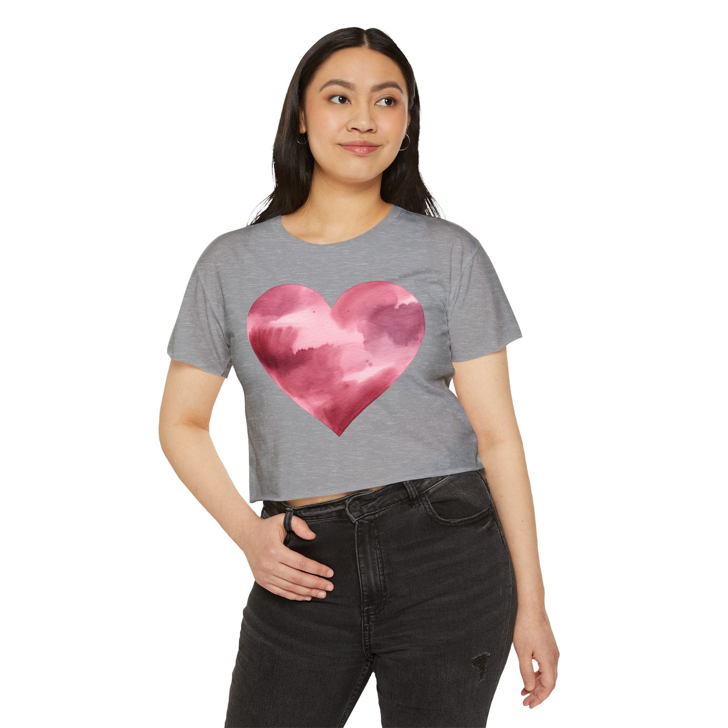 Women's Heart Watercolor Festival Crop Top - Cute Tee for Concerts and Celebrations - Nefty Creations