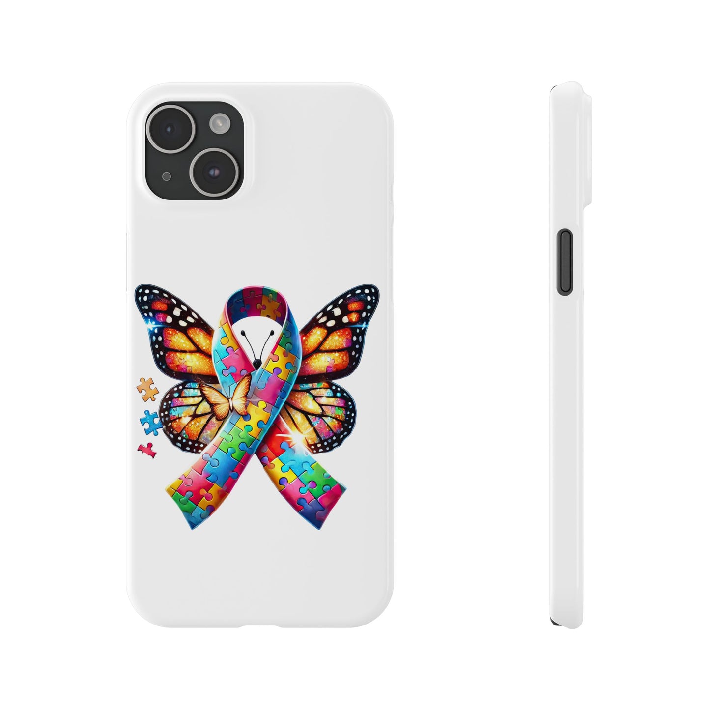 Colorful Butterfly Puzzle Ribbon Slim Phone Case - Support Autism Awareness - Nefty Creations