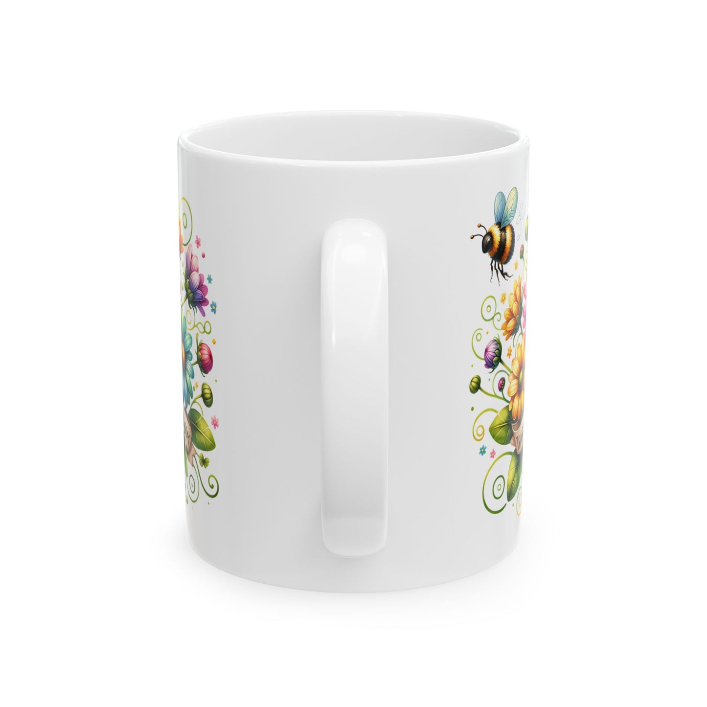 Flower & Bee Ceramic Mug – Thank You Design (11oz & 15oz) - Nefty Creations