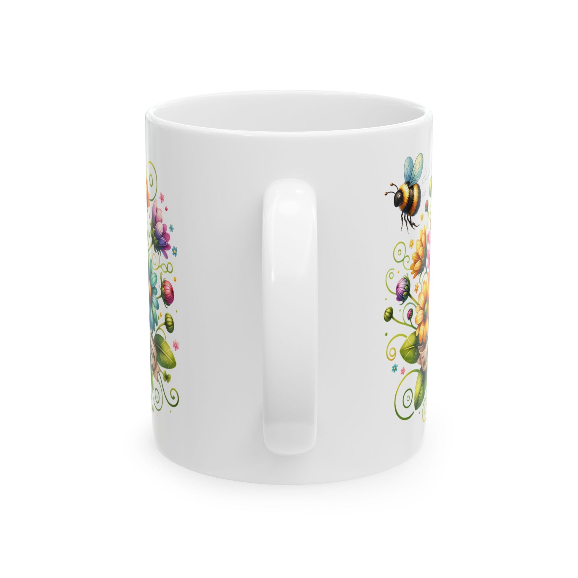 Flower & Bee Ceramic Mug – Thank You Design (11oz & 15oz) - Nefty Creations