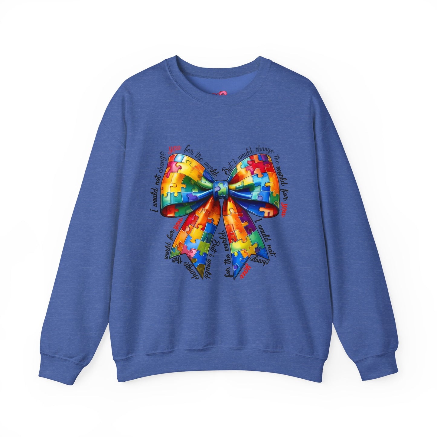 Colorful Puzzle Bow Sweatshirt - Autism Awareness Unisex Sweatshirt - Nefty Creations