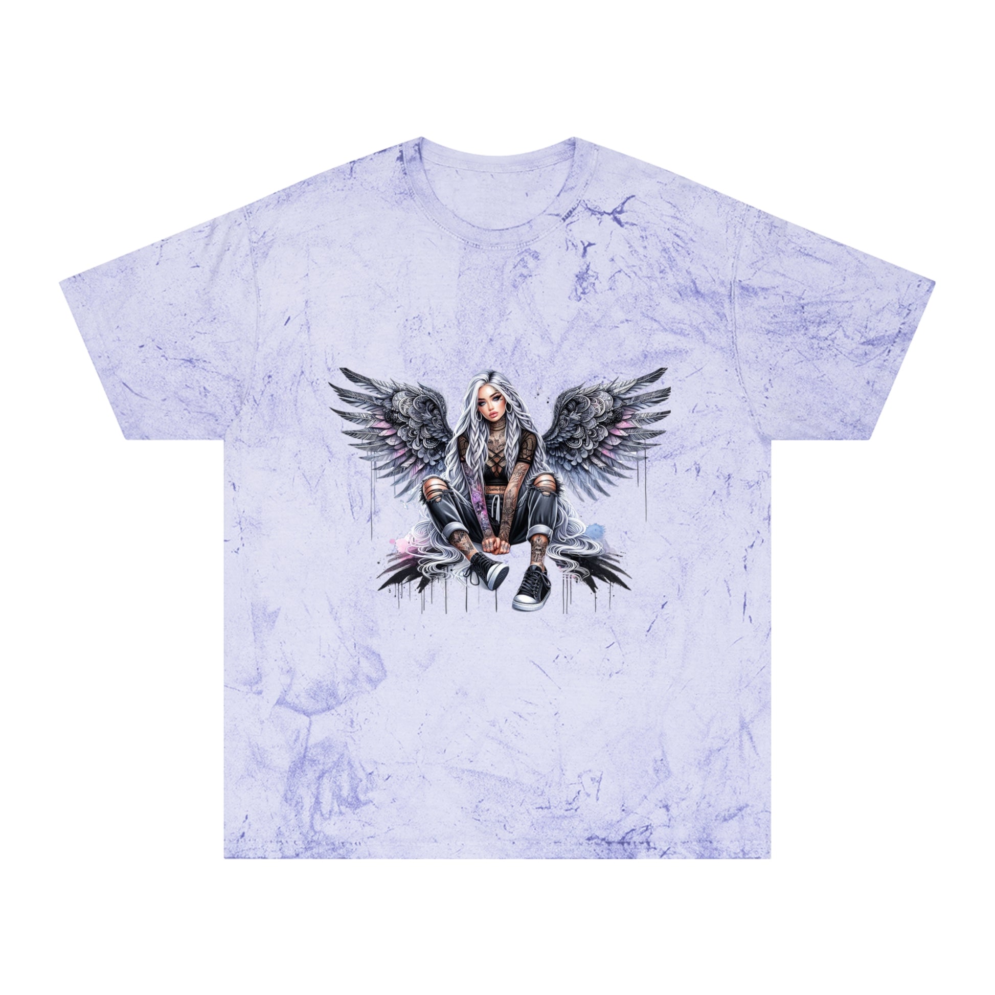 Edgy Unisex Color Blast T-Shirt with Winged Design | Casual Streetwear for Music Lovers - Nefty Creations