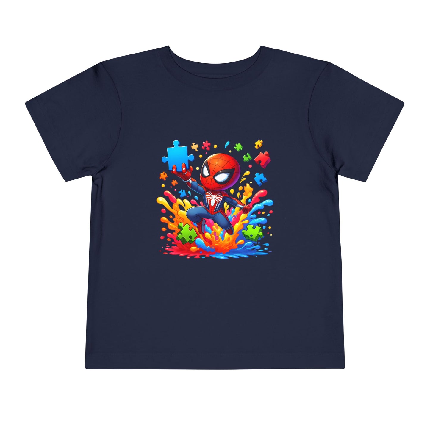 Toddler Spiderman Short Sleeve Tee - Autism Awareness Colorful Puzzle Splash Design - Nefty Creations