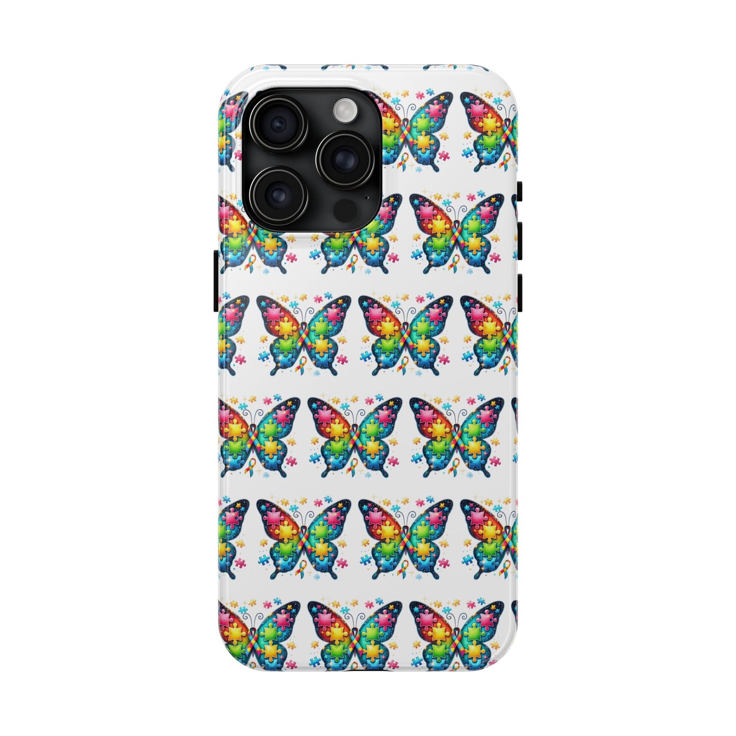 Colorful Butterfly Tough Phone Case - Durable Protection for Optimistic Souls- Autism Awareness