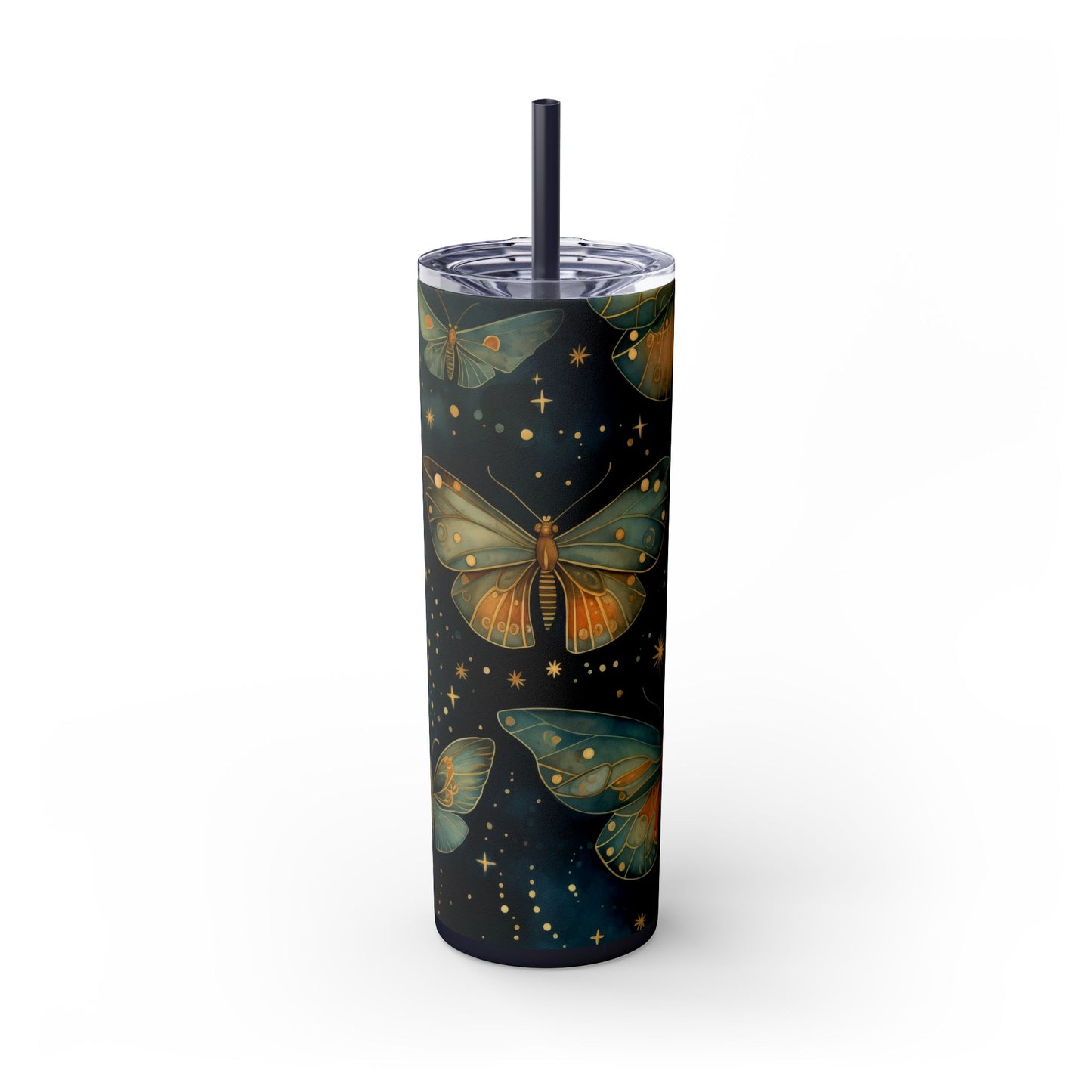 Enchanted Butterfly Tumbler, 20oz Skinny Tumbler with Straw, Floral Drinkware, Eco-Friendly Travel Mug, Perfect Gift for Nature Lovers,