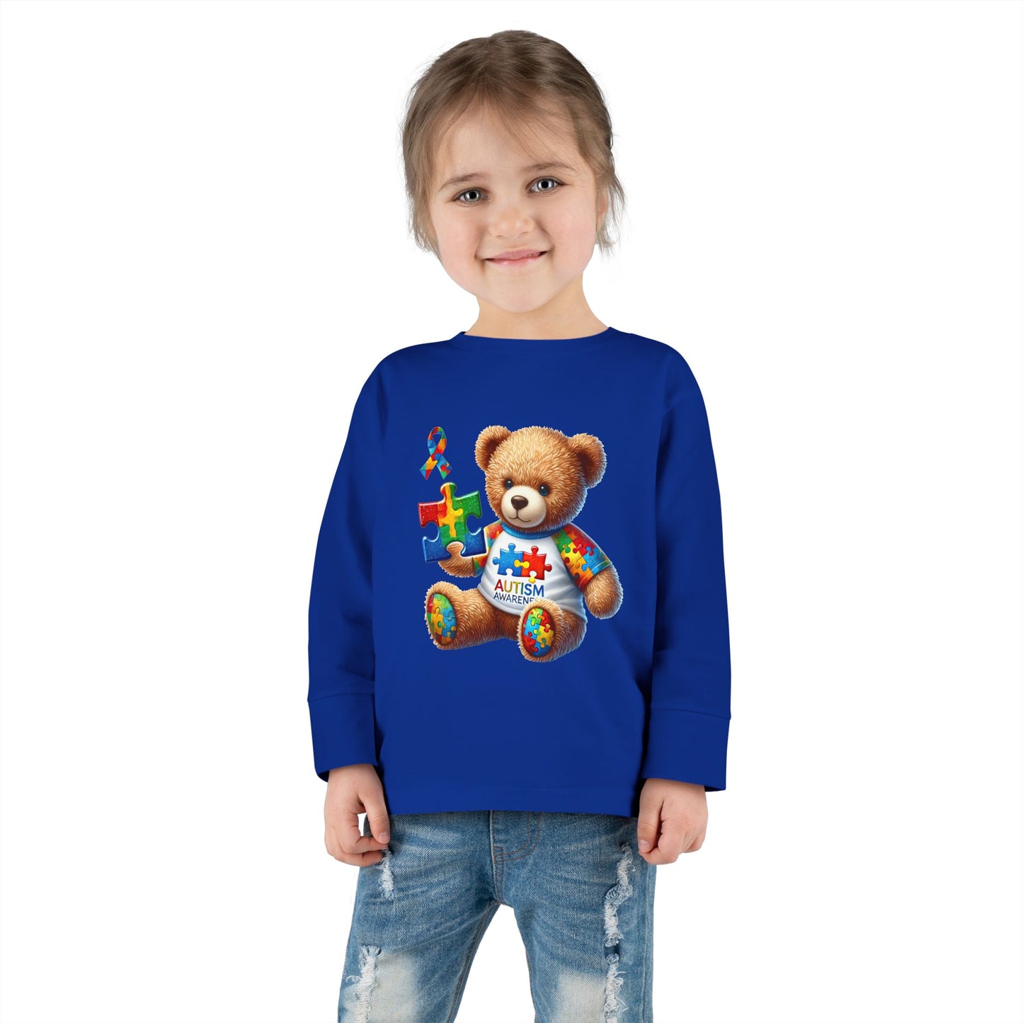 Autism Awareness Toddler Long Sleeve Tee - Cute Teddy Bear Design