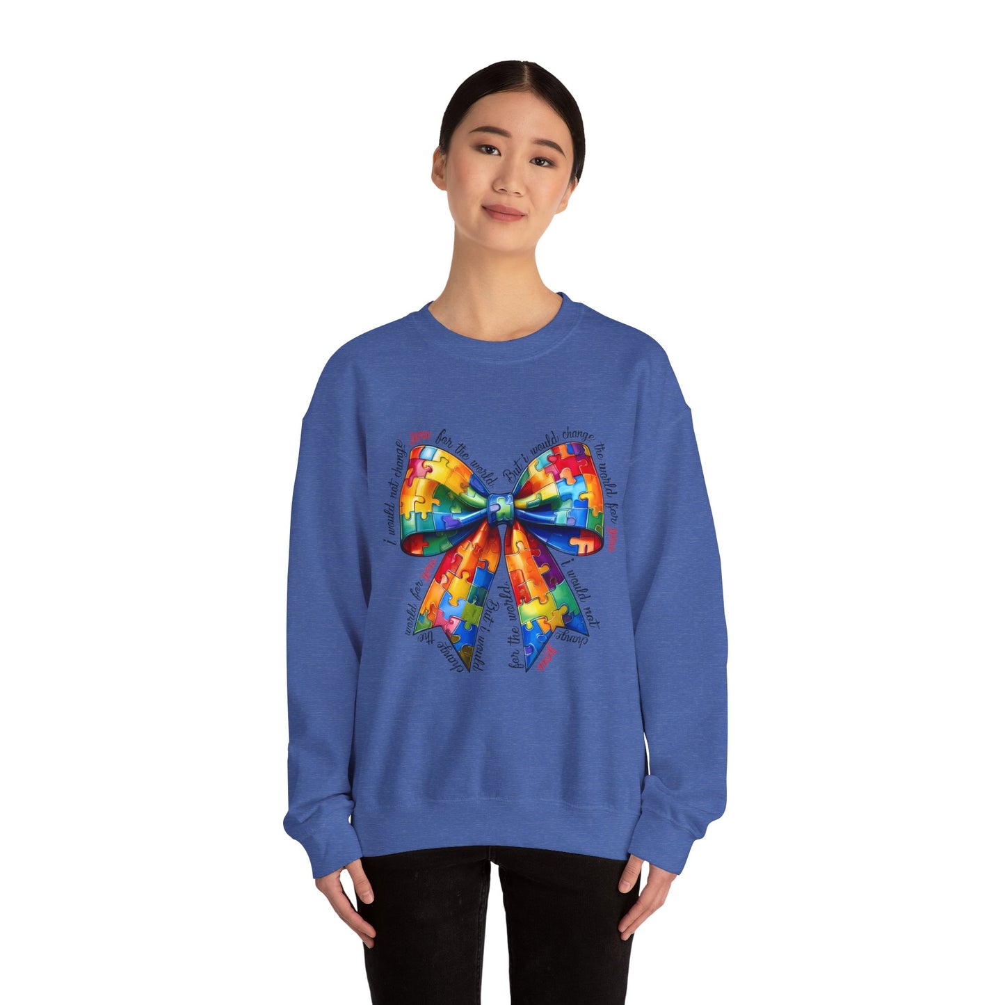 Colorful Puzzle Bow Sweatshirt - Autism Awareness Unisex Sweatshirt - Nefty Creations