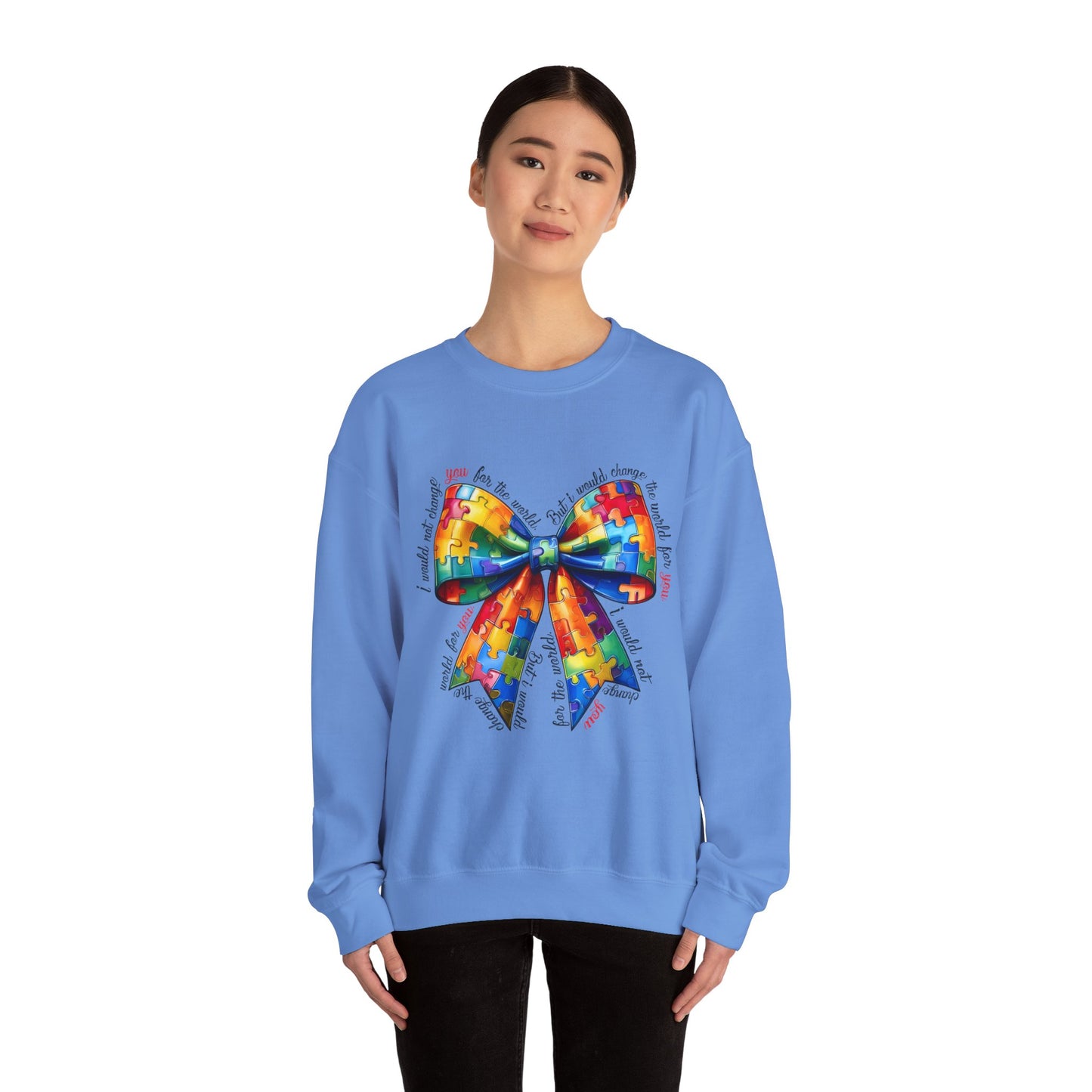 Colorful Puzzle Bow Sweatshirt - Autism Awareness Unisex Sweatshirt - Nefty Creations