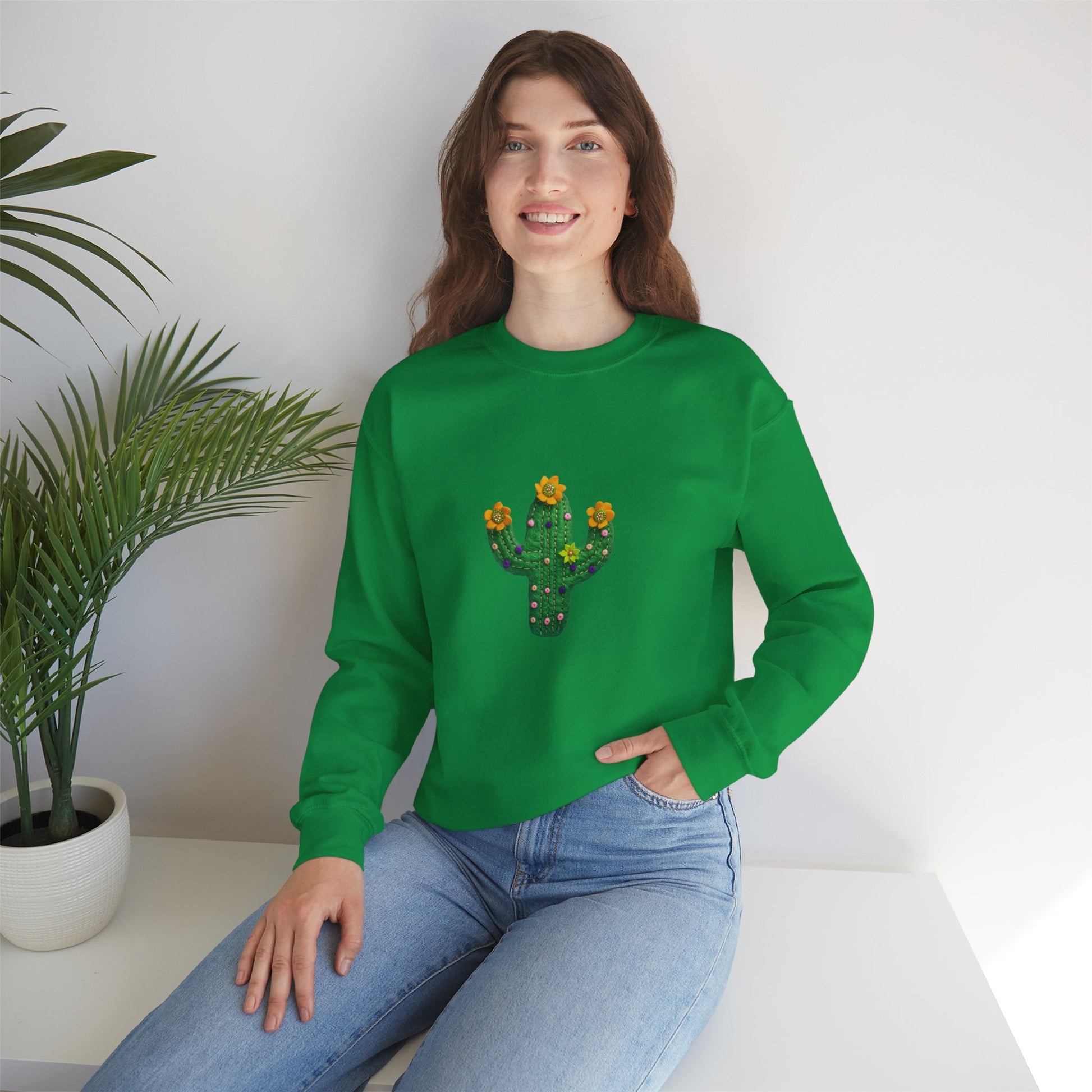 Cactus Vibes Unisex Crewneck Sweatshirt - Bright Orange Cozy Wear - Nefty Creations