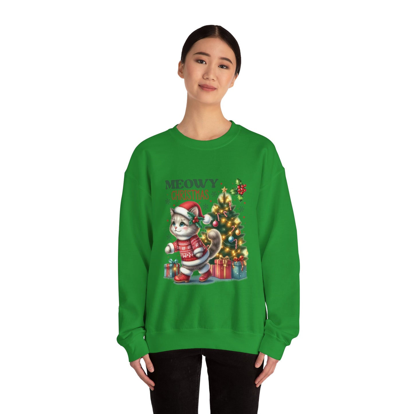 Meowy Christmas Crewneck Sweatshirt - Festive Cat Holiday Apparel - Nefty Creations
