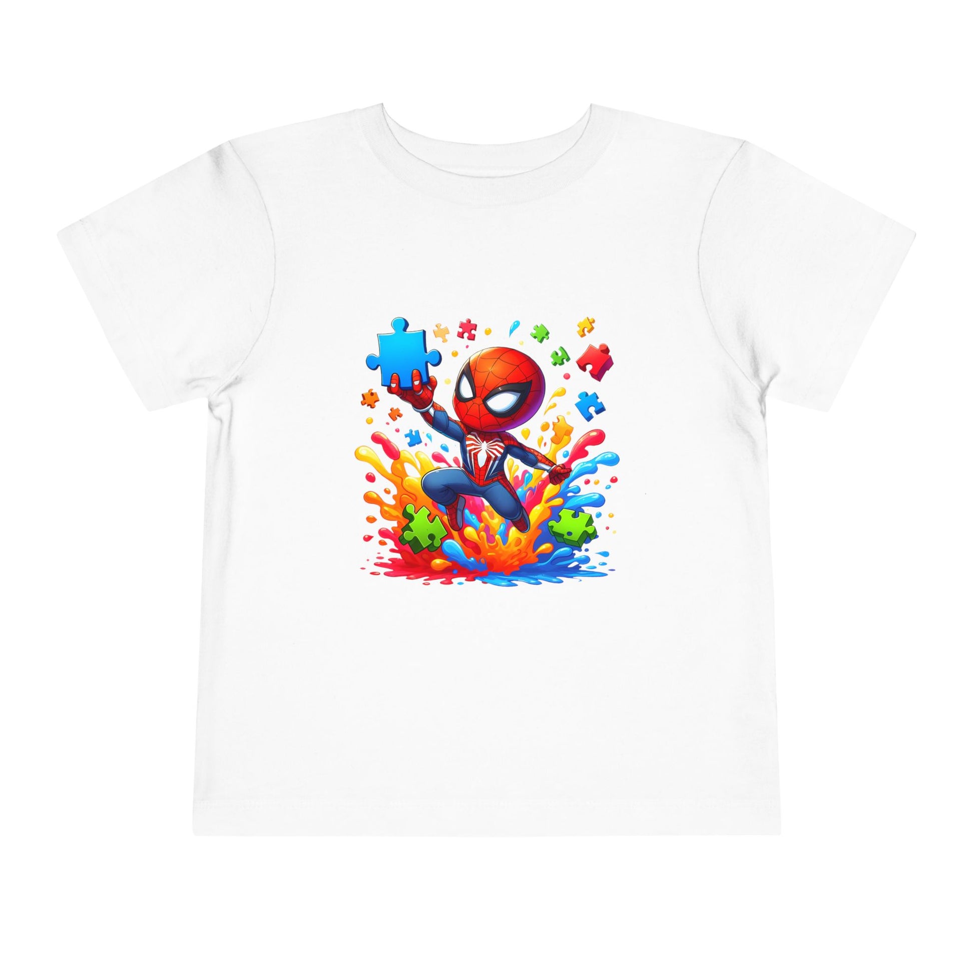 Toddler Spiderman Short Sleeve Tee - Autism Awareness Colorful Puzzle Splash Design - Nefty Creations