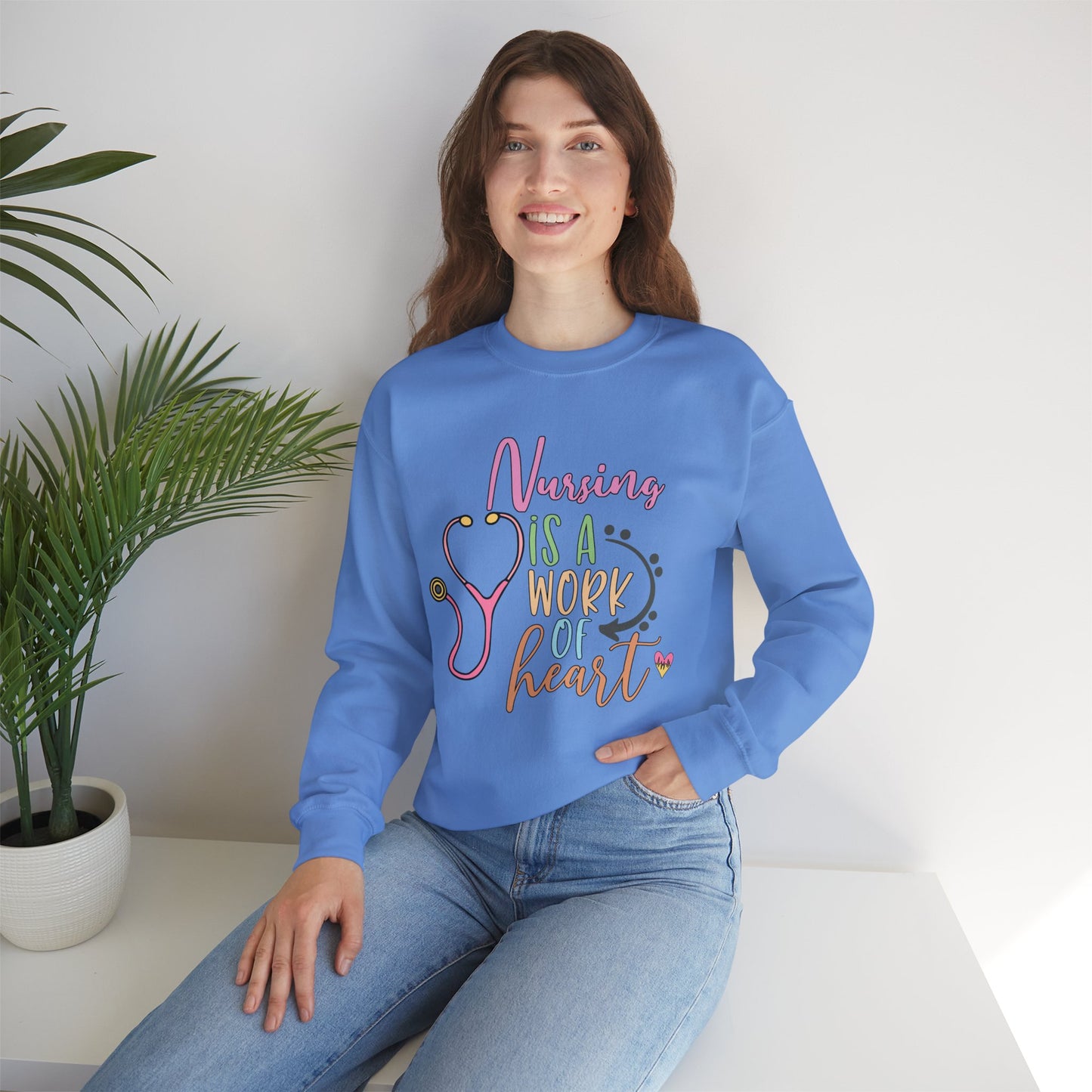 Nursing is a Work of Heart Crewneck Sweatshirt - Unisex Heavy Blend™ - Nefty Creations