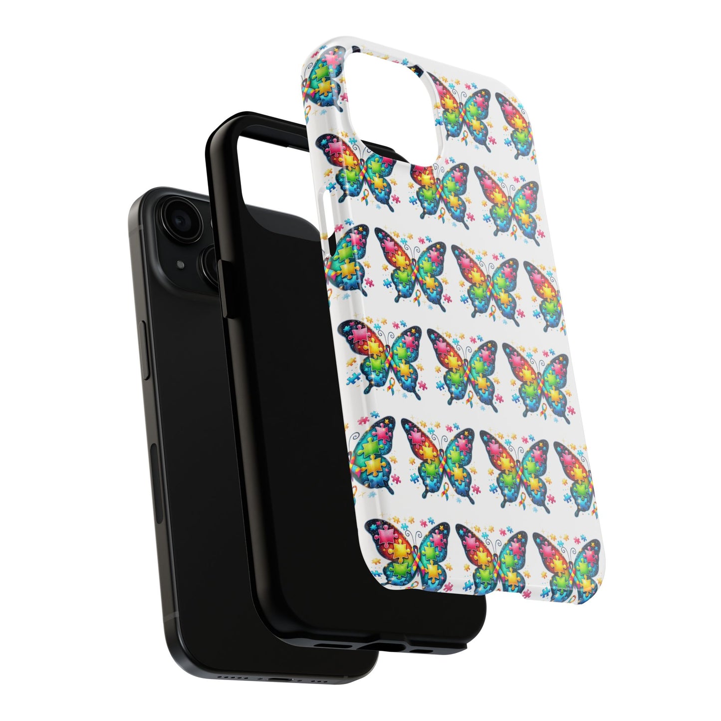 Colorful Butterfly Tough Phone Case - Durable Protection for Optimistic Souls- Autism Awareness