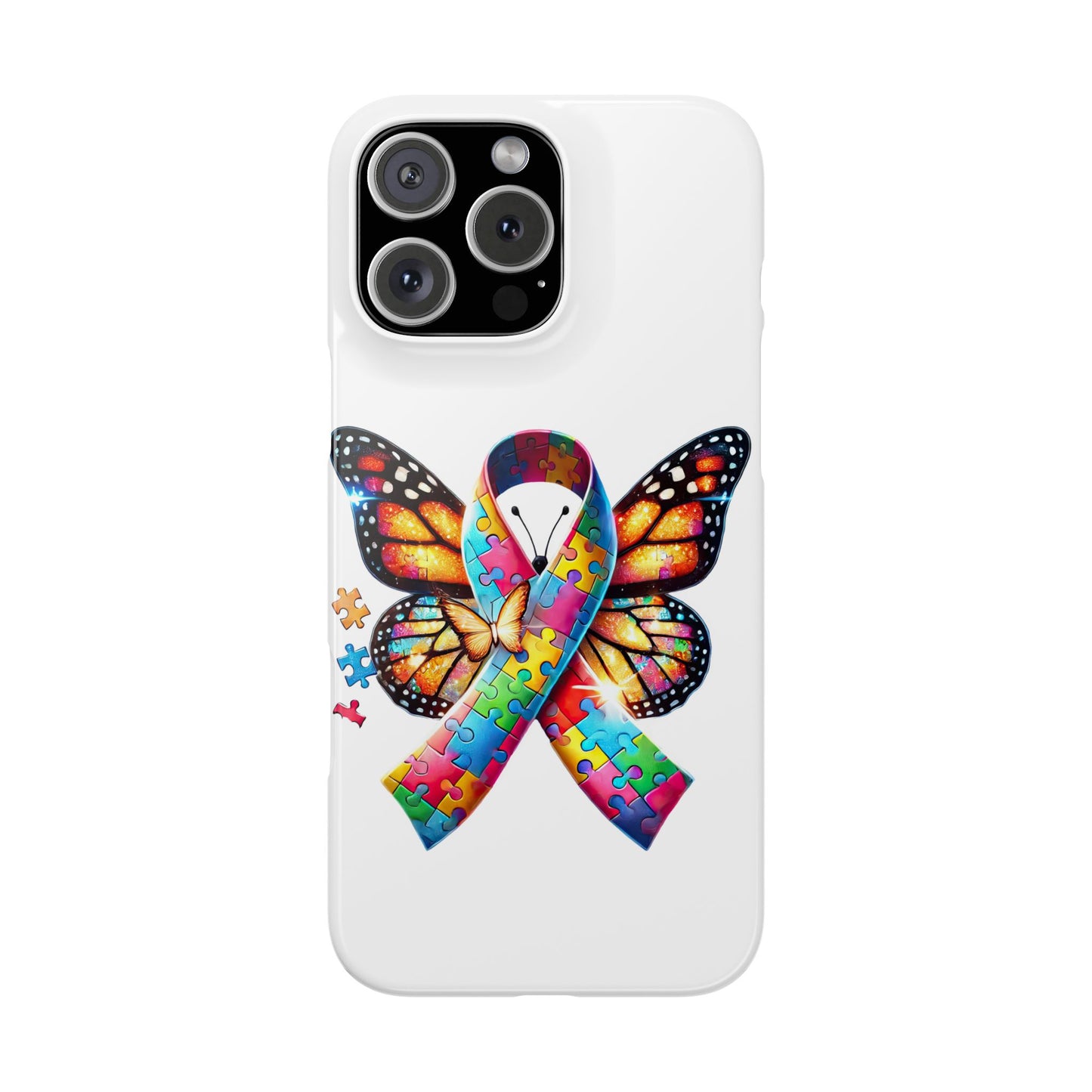 Colorful Butterfly Puzzle Ribbon Slim Phone Case - Support Autism Awareness - Nefty Creations